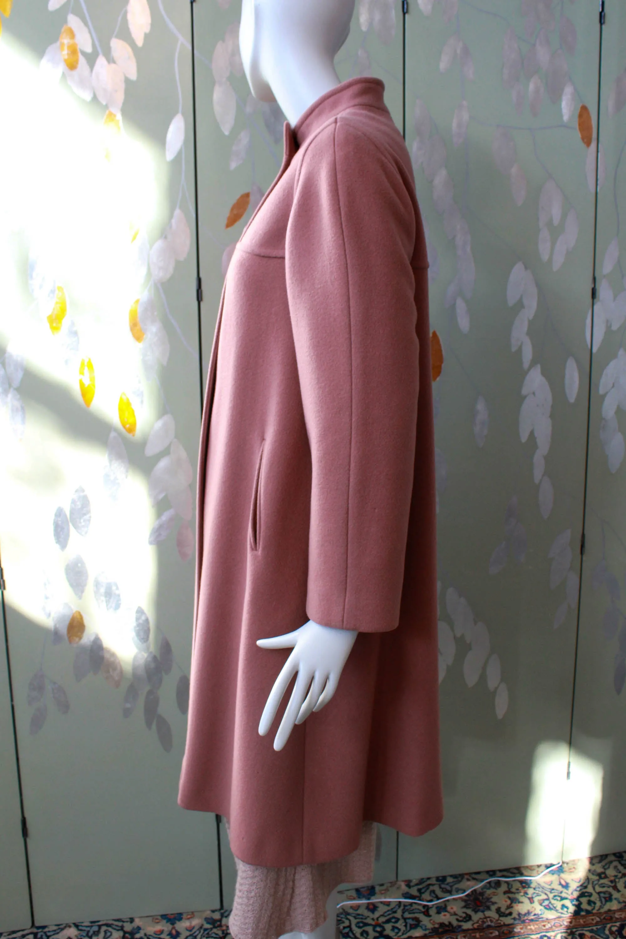 1980s Rose Pink Wool Coat with Scarf, S/M