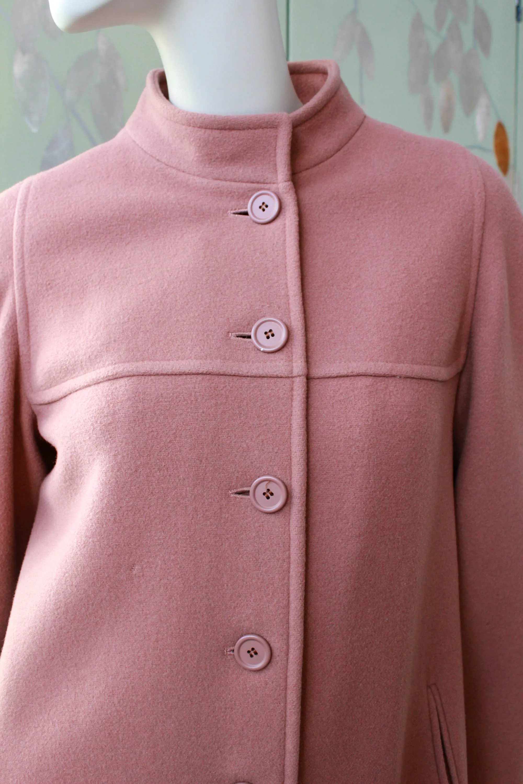 1980s Rose Pink Wool Coat with Scarf, S/M