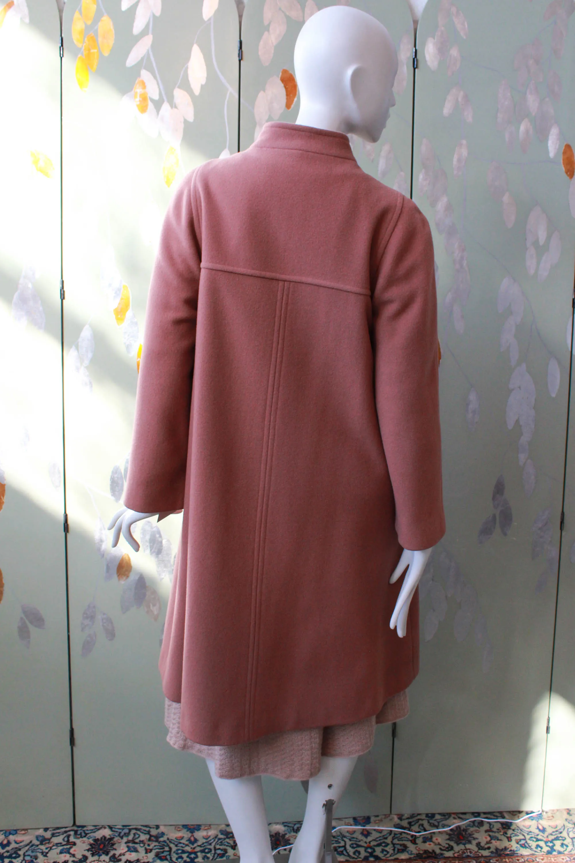 1980s Rose Pink Wool Coat with Scarf, S/M