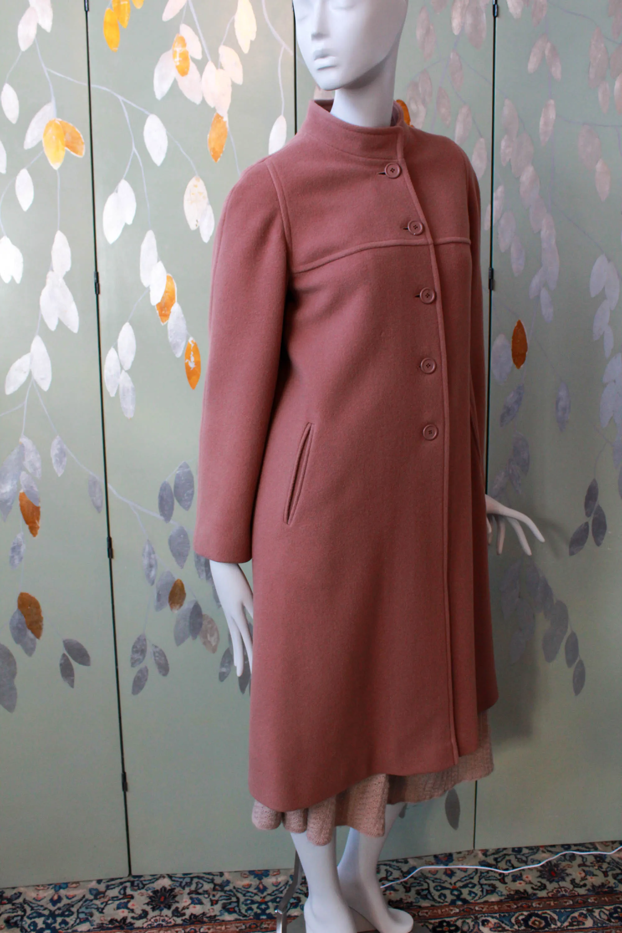 1980s Rose Pink Wool Coat with Scarf, S/M