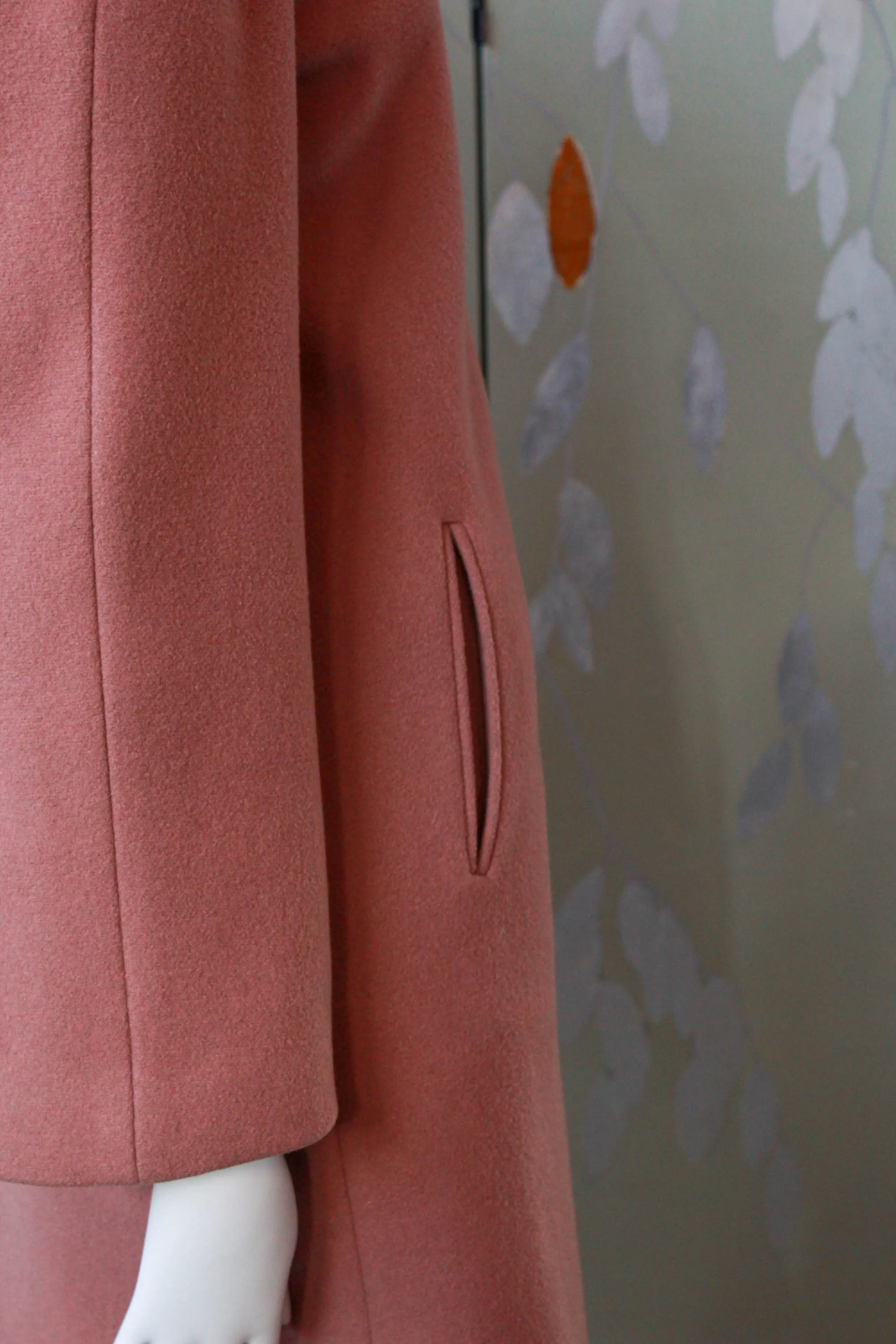 1980s Rose Pink Wool Coat with Scarf, S/M