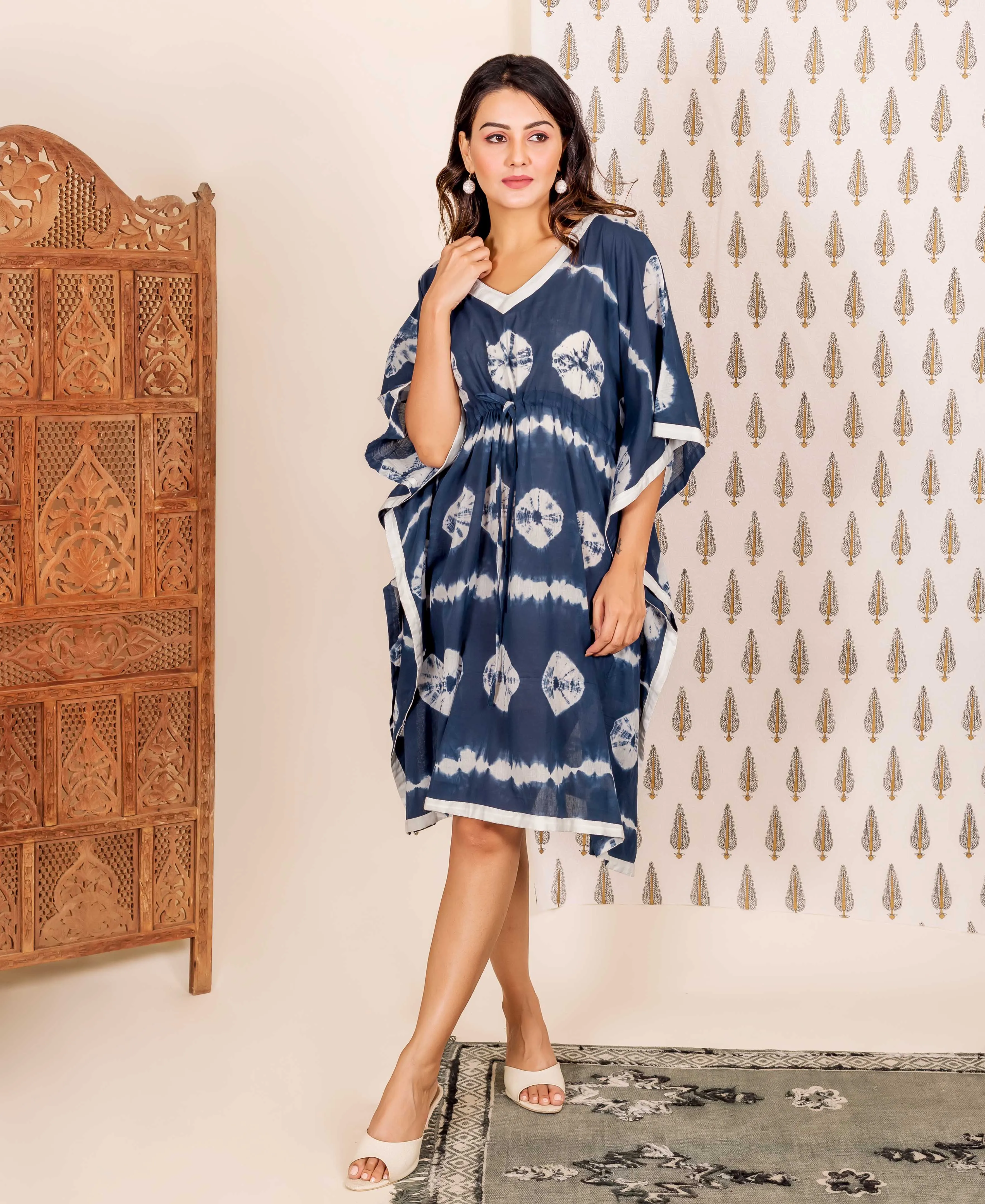 2 Piece Navy Blue Tie and Dye Kaftan Set