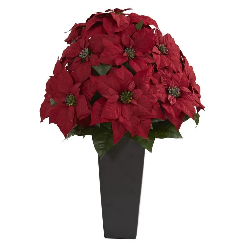 27" Poinsettia Artificial Plant in Black Planter