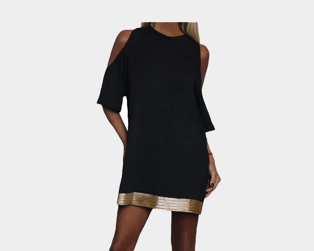 9.2 Black Cold Shoulder Short Dress - The St. Barth