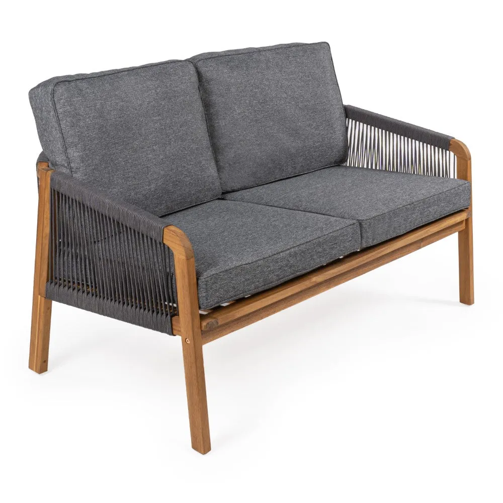 Alarice Modern Bohemian Roped Acacia Wood Outdoor Loveseat with Cushions