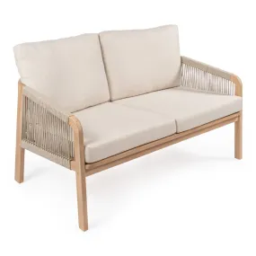 Alarice Modern Bohemian Roped Acacia Wood Outdoor Loveseat with Cushions