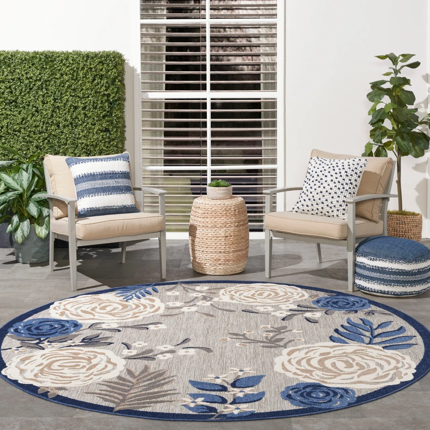 Aloha Blue Grey Contemporary Indoor/Outdoor Rug