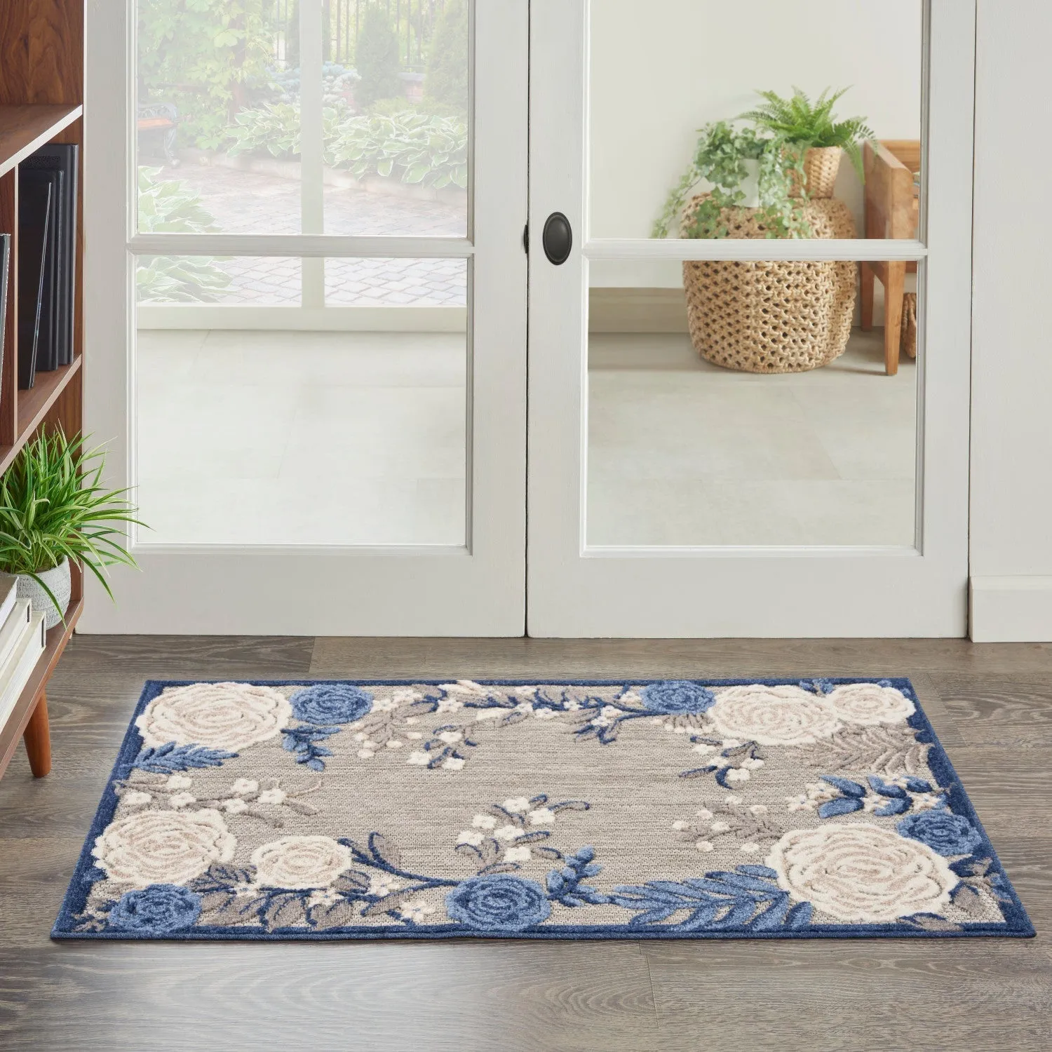 Aloha Blue Grey Contemporary Indoor/Outdoor Rug