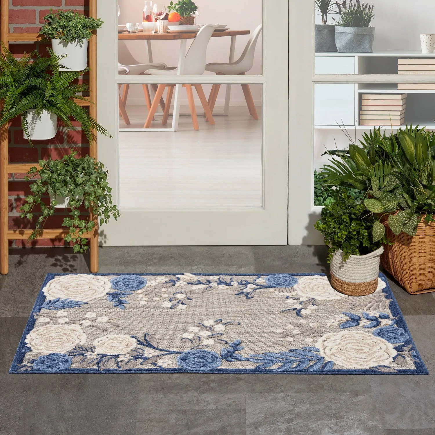 Aloha Blue Grey Contemporary Indoor/Outdoor Rug