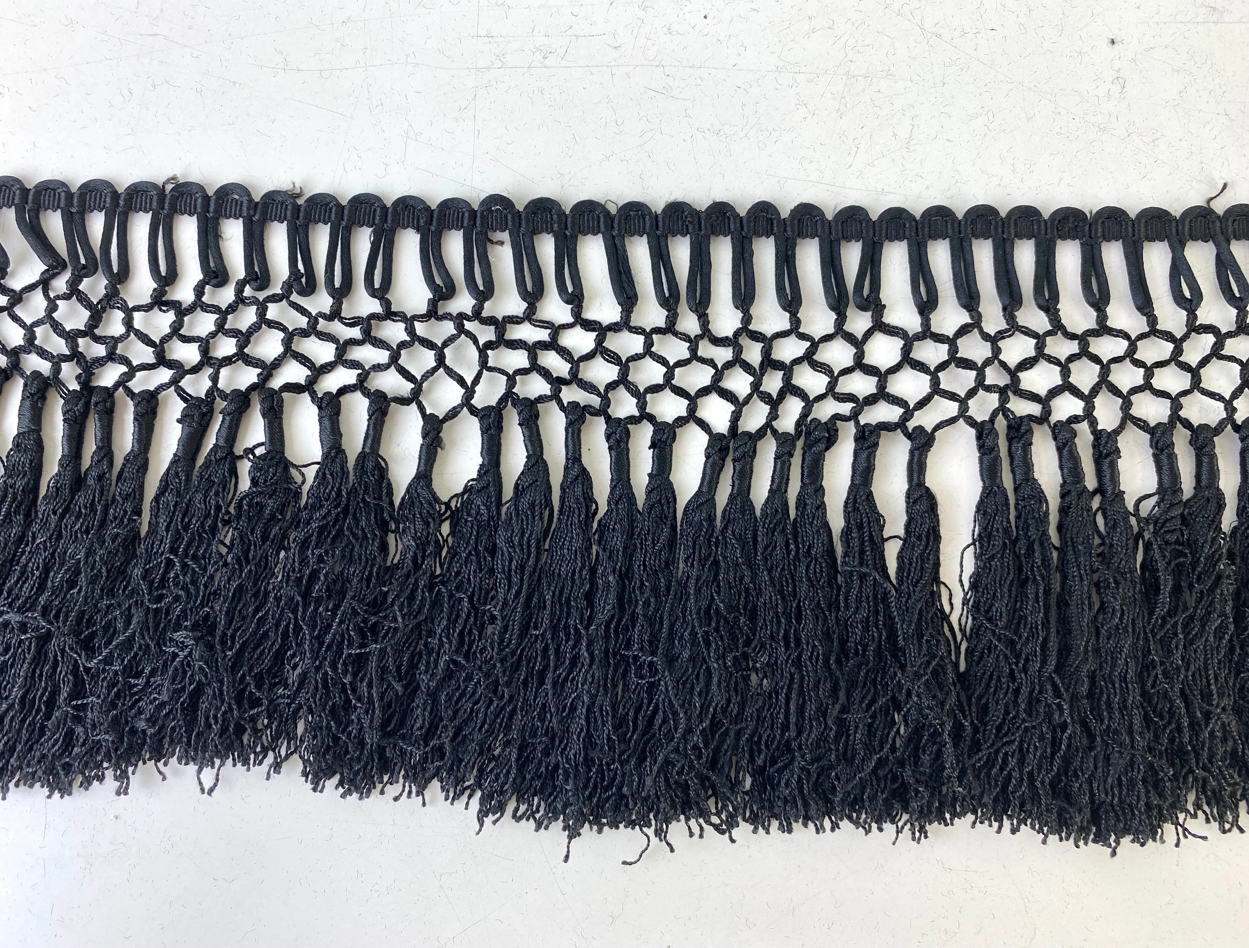 Antique Victorian Black Silk Fringe Trim, 2.4m