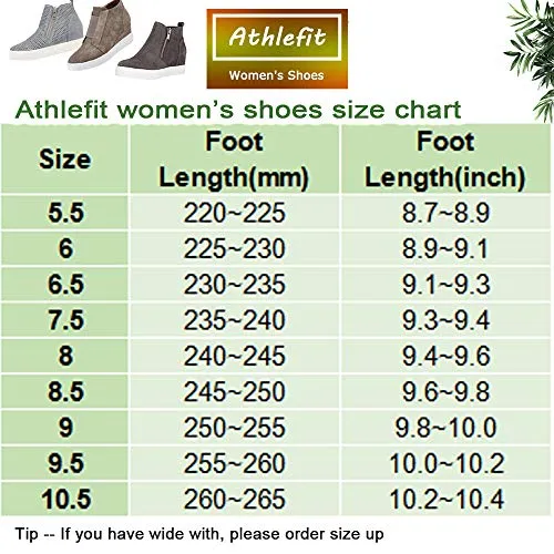 Athlefit Women's Hidden Wedge Sneakers Platform Booties Casual Shoes Wedgie Sneakers Size 6 Black