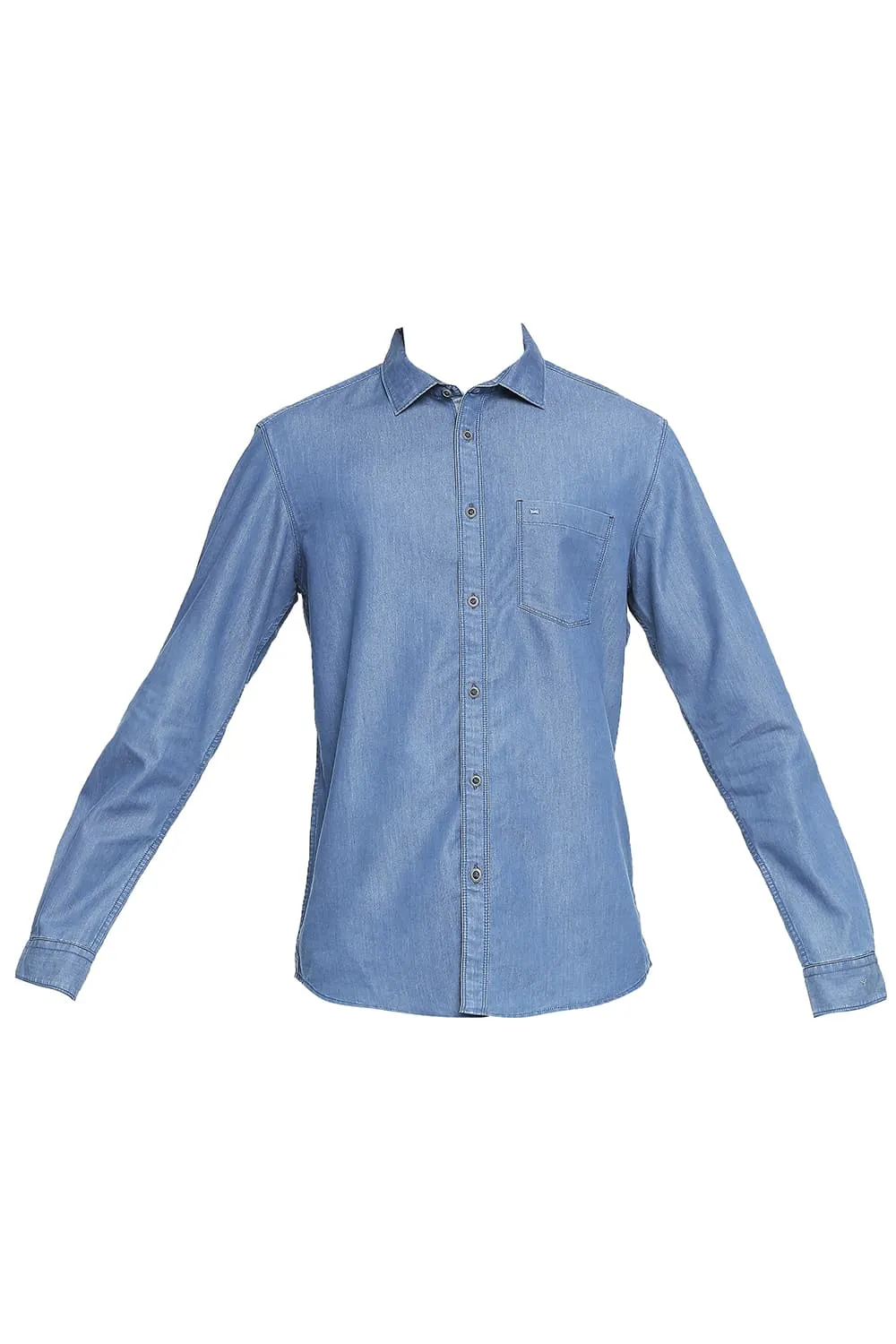 Basics Slim Fit Cotton Polyester Indigo Shirt