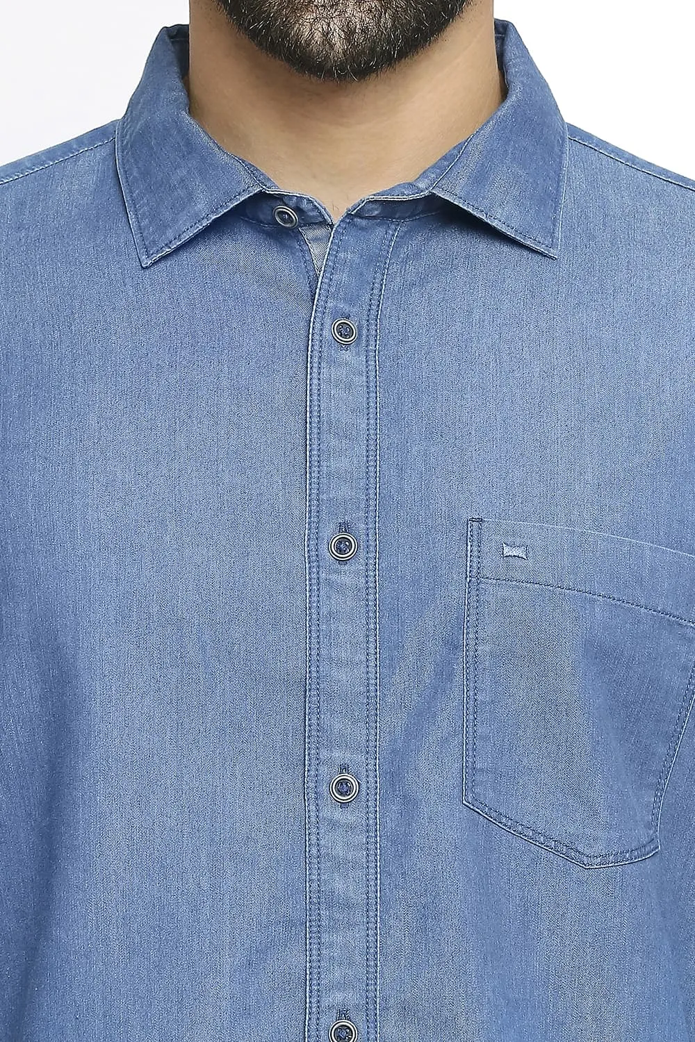 Basics Slim Fit Cotton Polyester Indigo Shirt