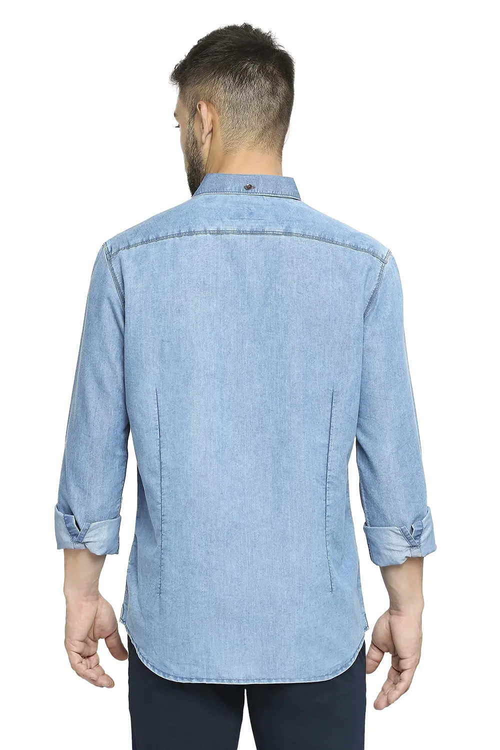 Basics Slim Fit Cotton Polyester Indigo Shirt