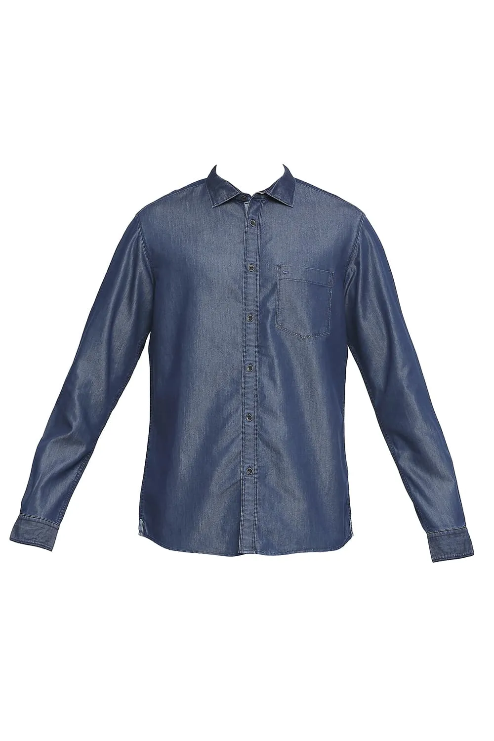 Basics Slim Fit Cotton Polyester Indigo Shirt