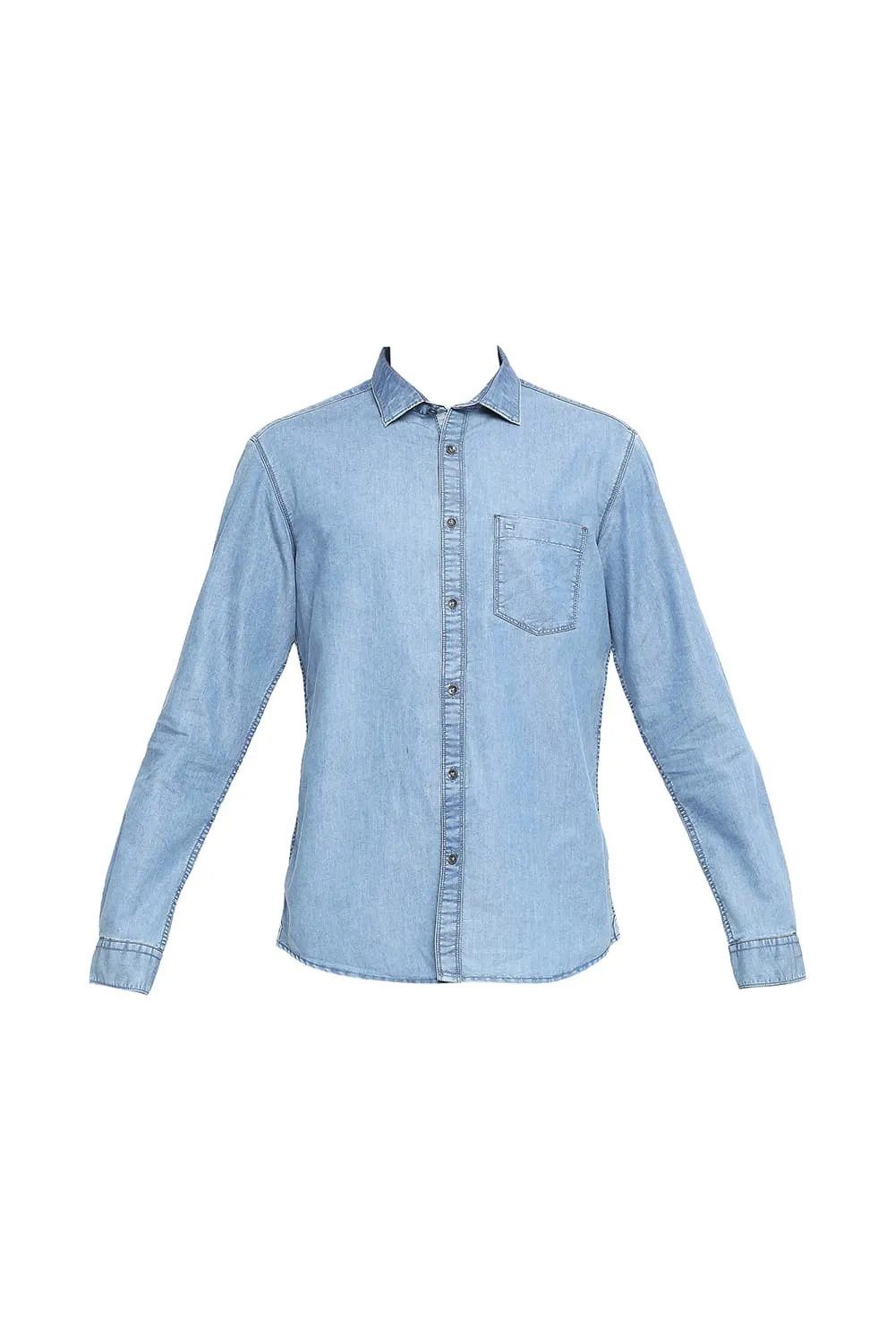 Basics Slim Fit Cotton Polyester Indigo Shirt