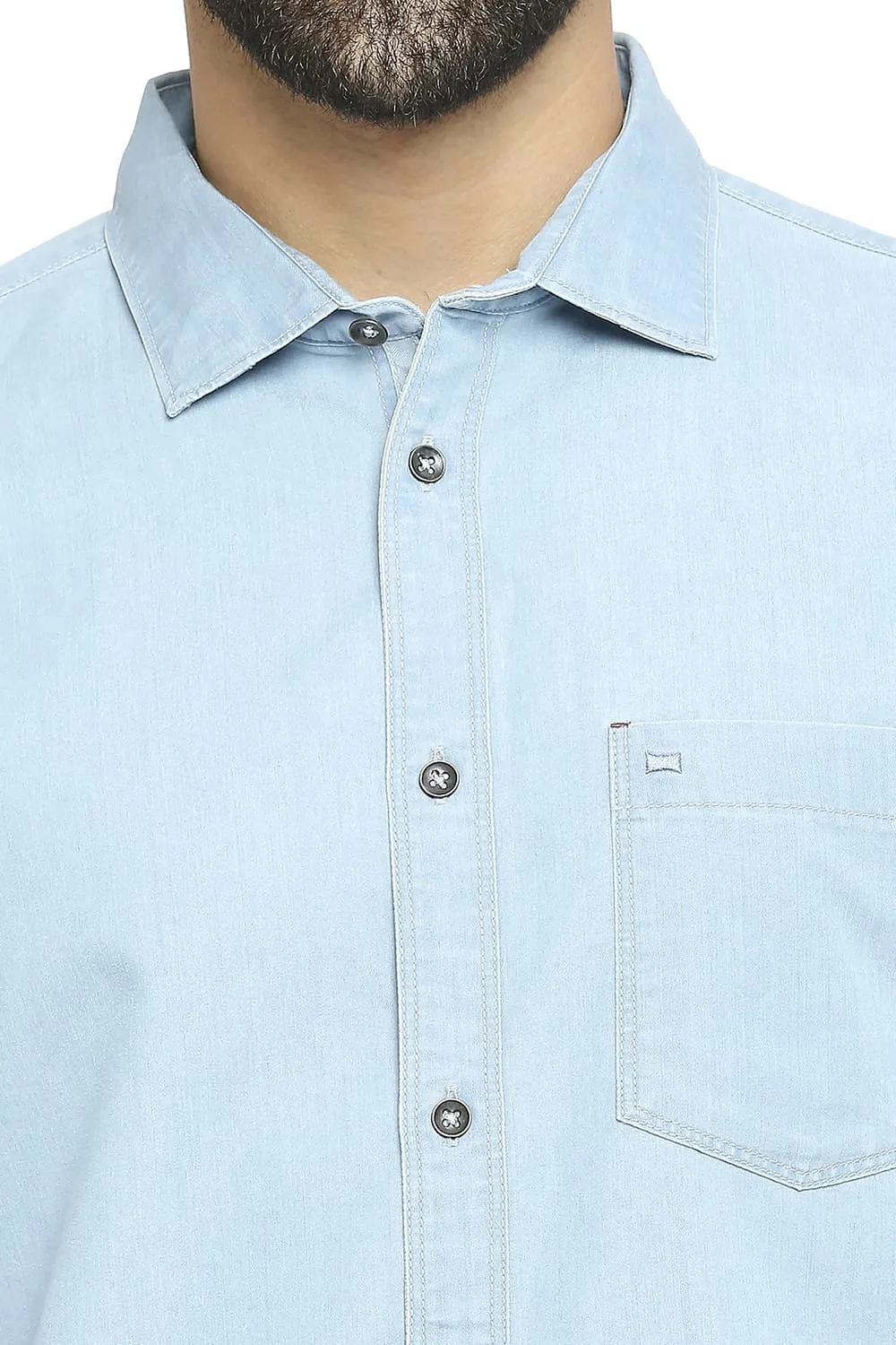 Basics Slim Fit Cotton Polyester Indigo Shirt