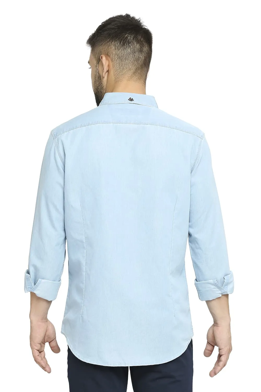 Basics Slim Fit Cotton Polyester Indigo Shirt