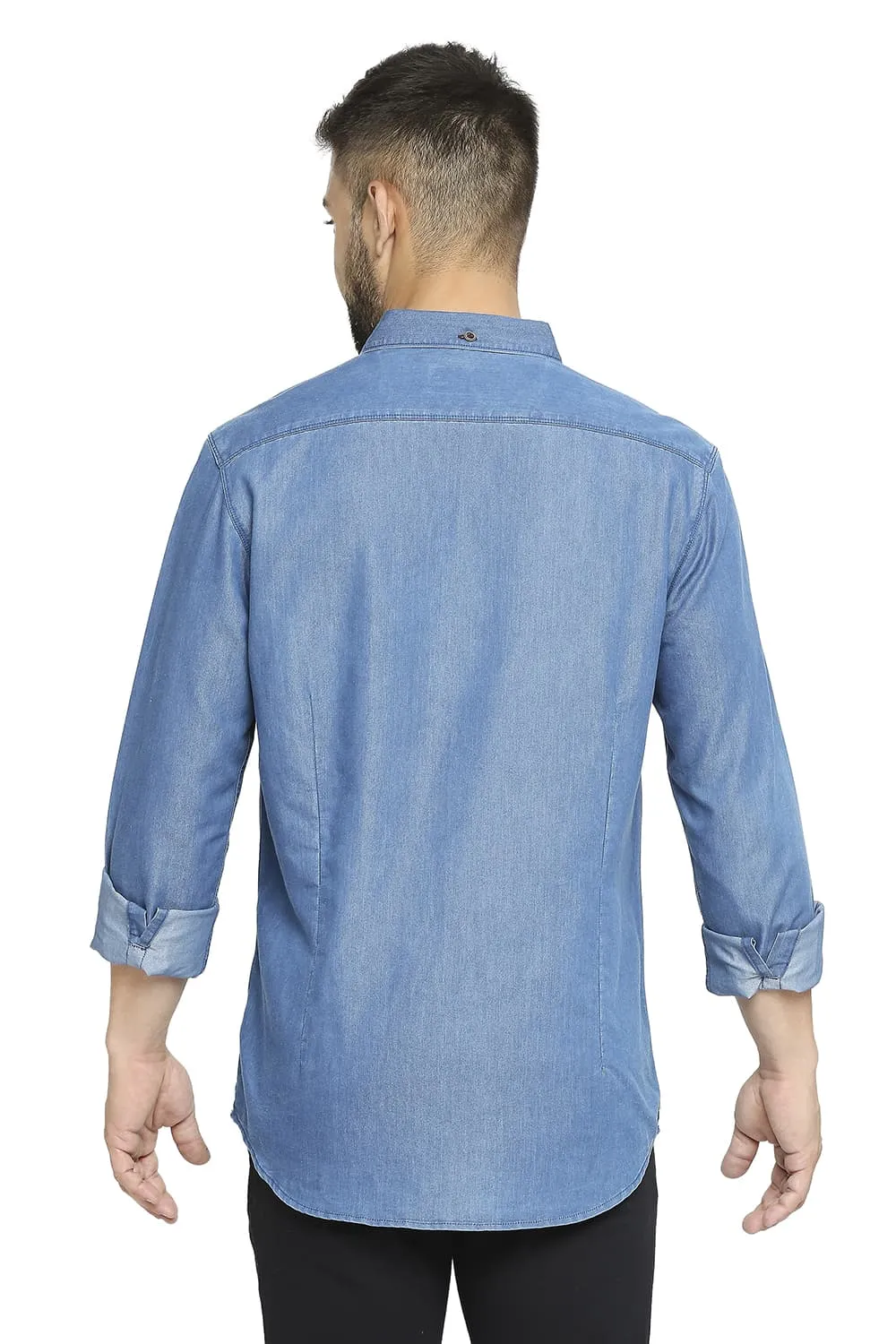 Basics Slim Fit Cotton Polyester Indigo Shirt