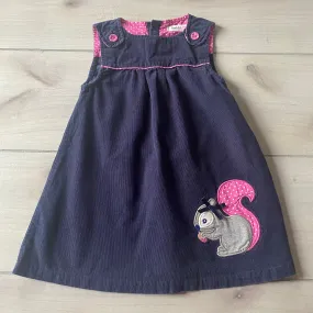 Beebay Corduroy Navy Squirrel Applique Pinnie Dress