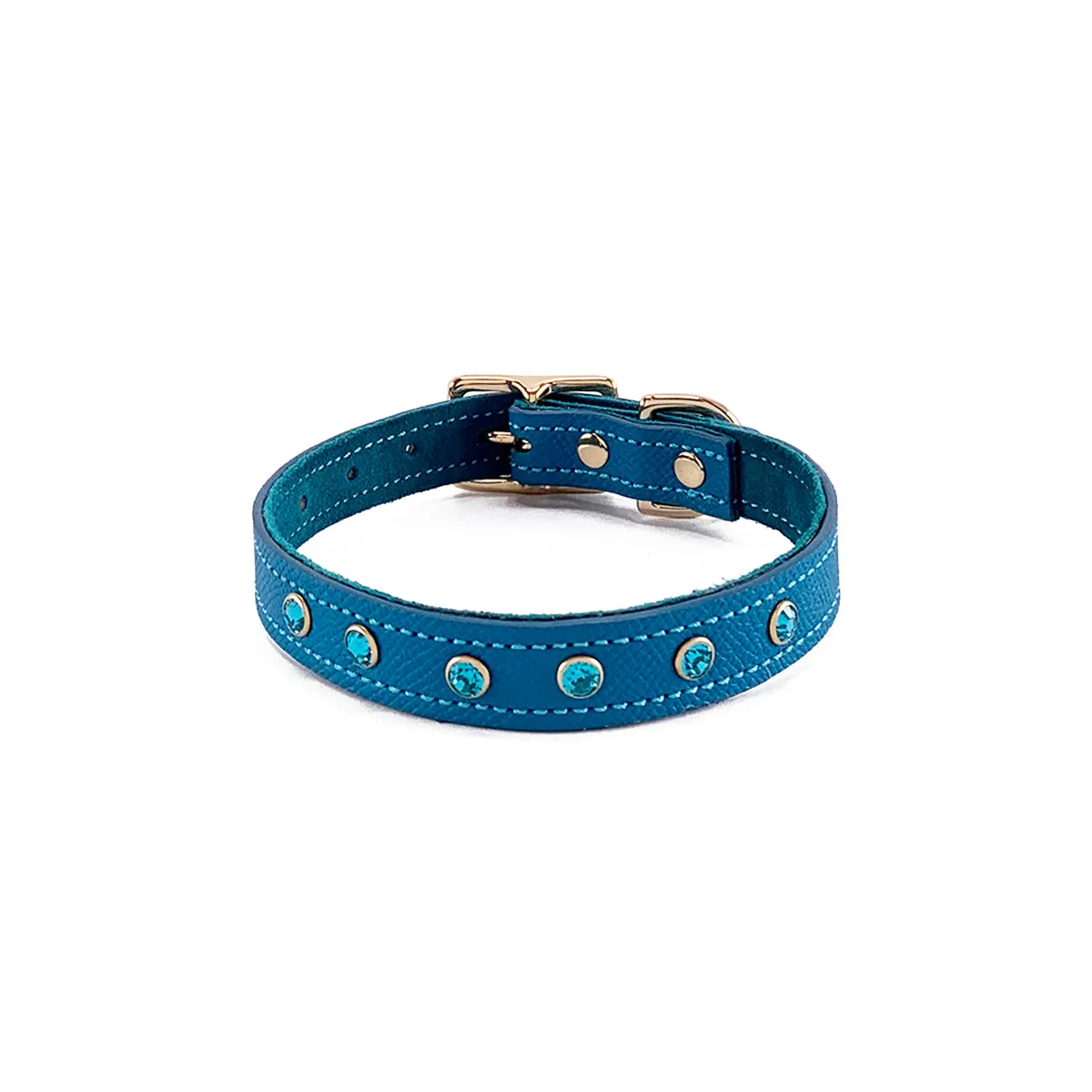 Beverly Classic Rhinestone Leather Dog Collar Caribbean