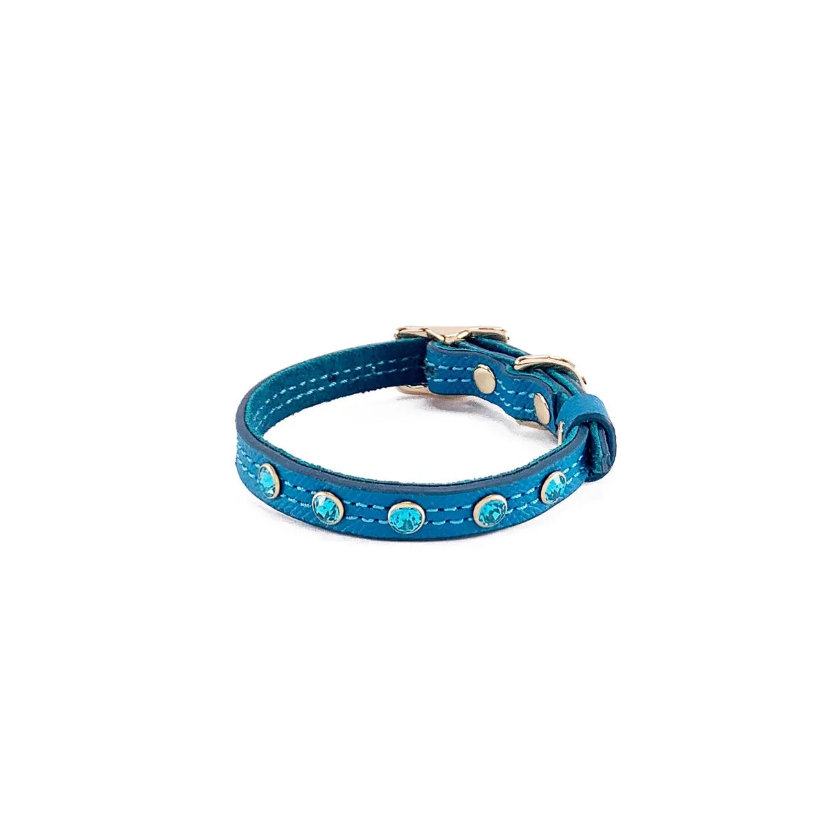 Beverly Classic Rhinestone Leather Dog Collar Caribbean