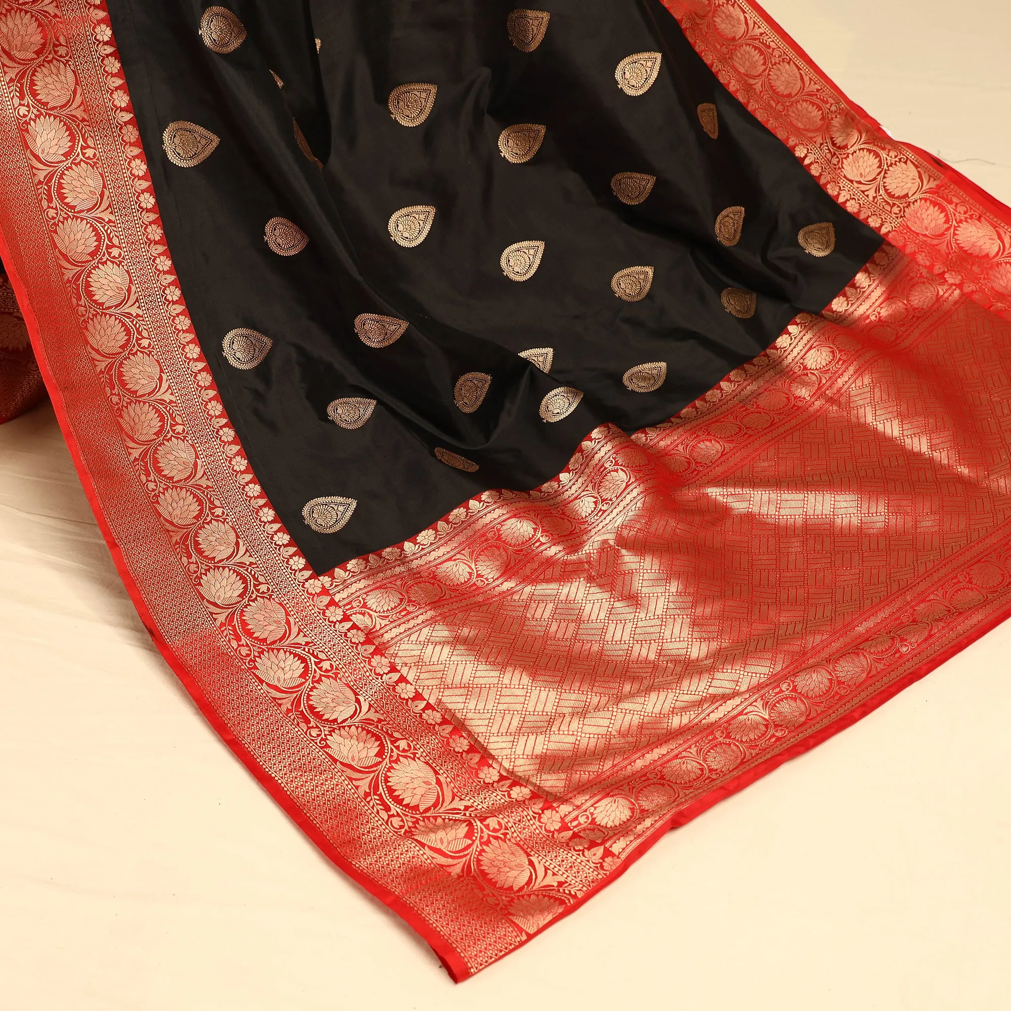 Black - Banarasi Handloom Pure Katan Silk Kaduwa Zari Buti Saree