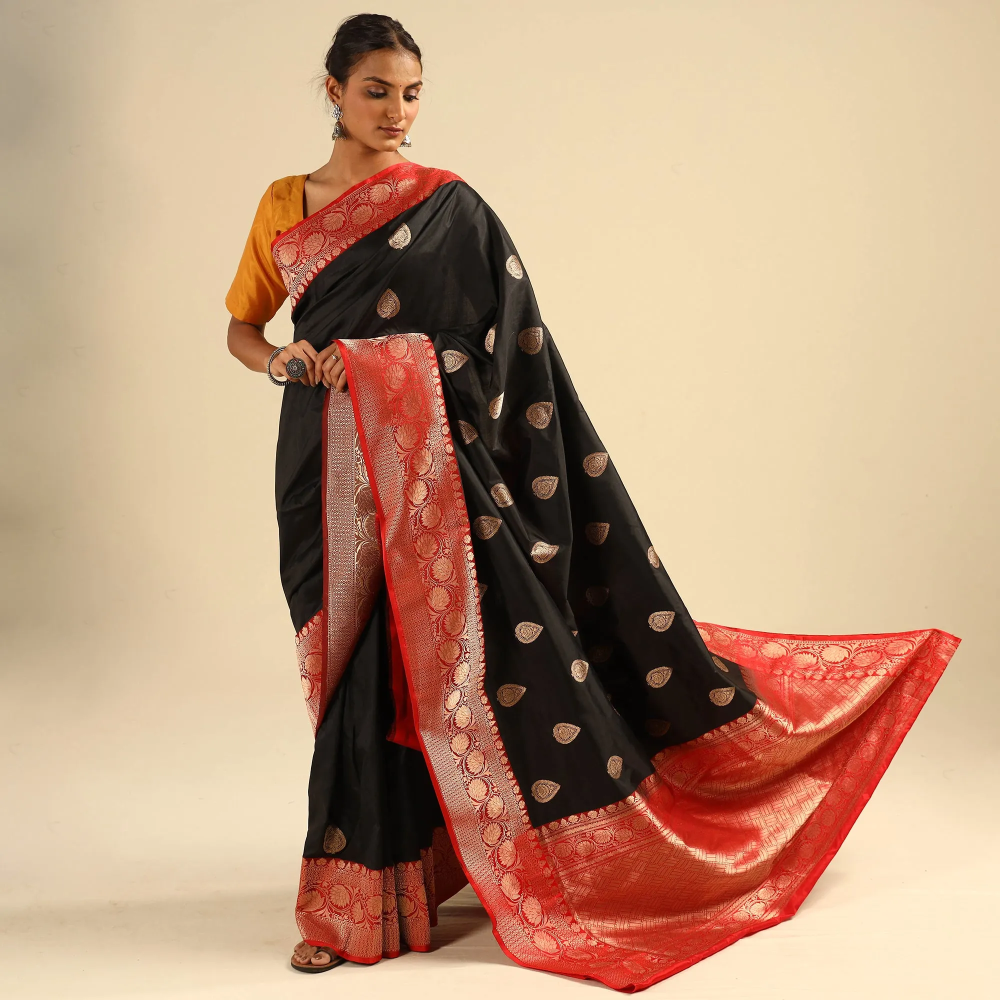 Black - Banarasi Handloom Pure Katan Silk Kaduwa Zari Buti Saree