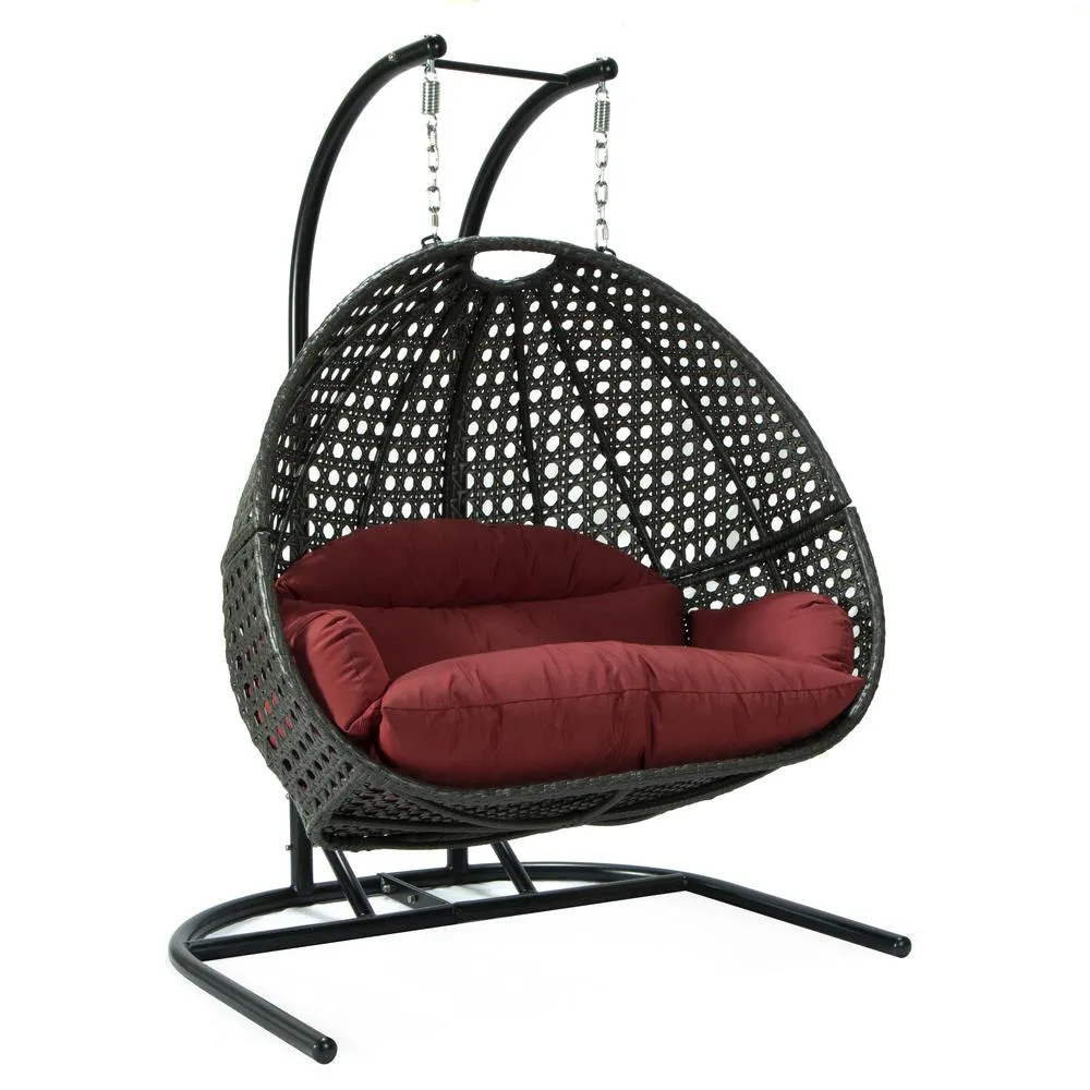 Black Bohemian Wicker Hanging Double Egg Swing Chair