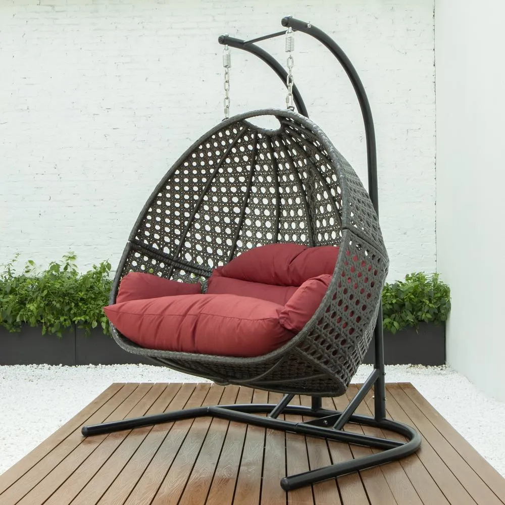 Black Bohemian Wicker Hanging Double Egg Swing Chair