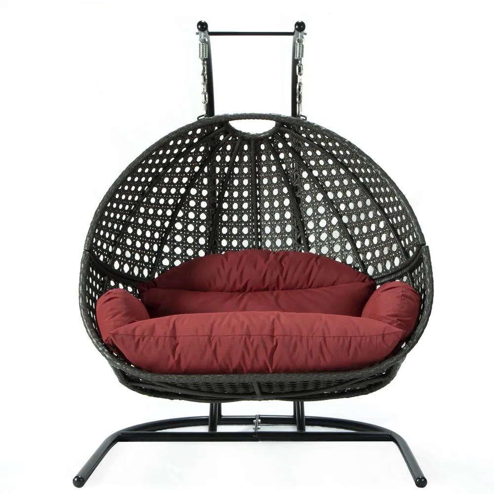 Black Bohemian Wicker Hanging Double Egg Swing Chair