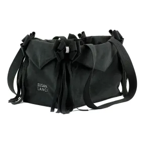 Black Double Nouveau Bow Luxury Dog Carrier With Fringe