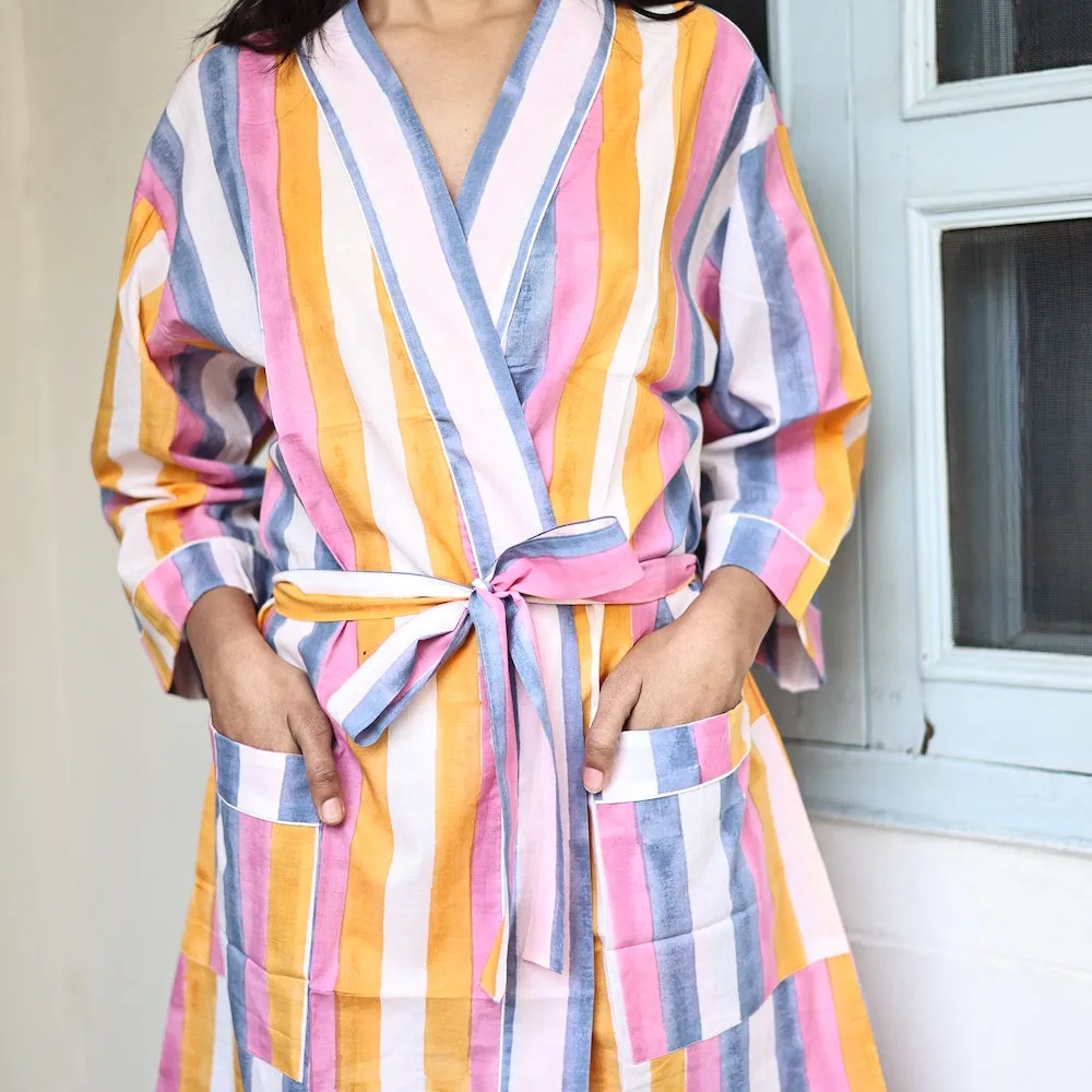 Block Printed Robe: Rainbow