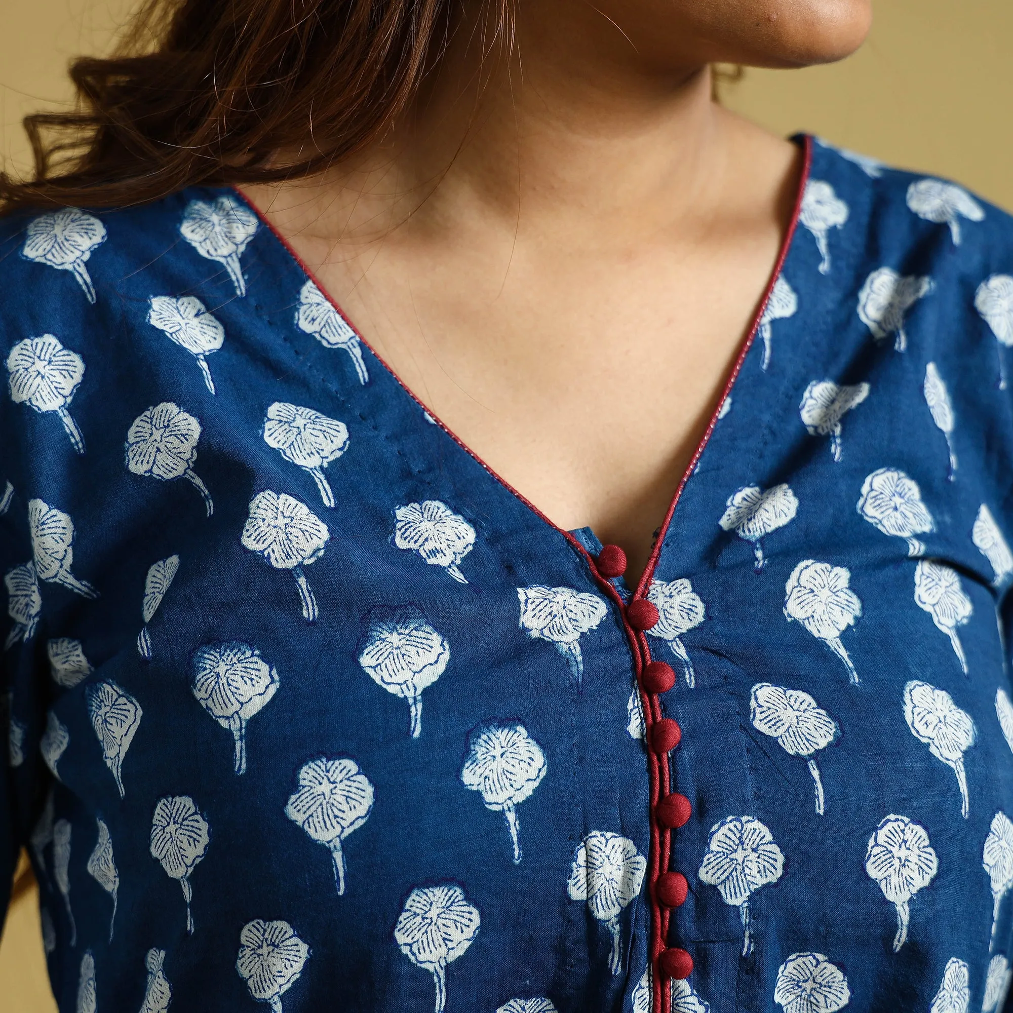 Blue - Dabu Block Printed Cotton Straight Long Kurta