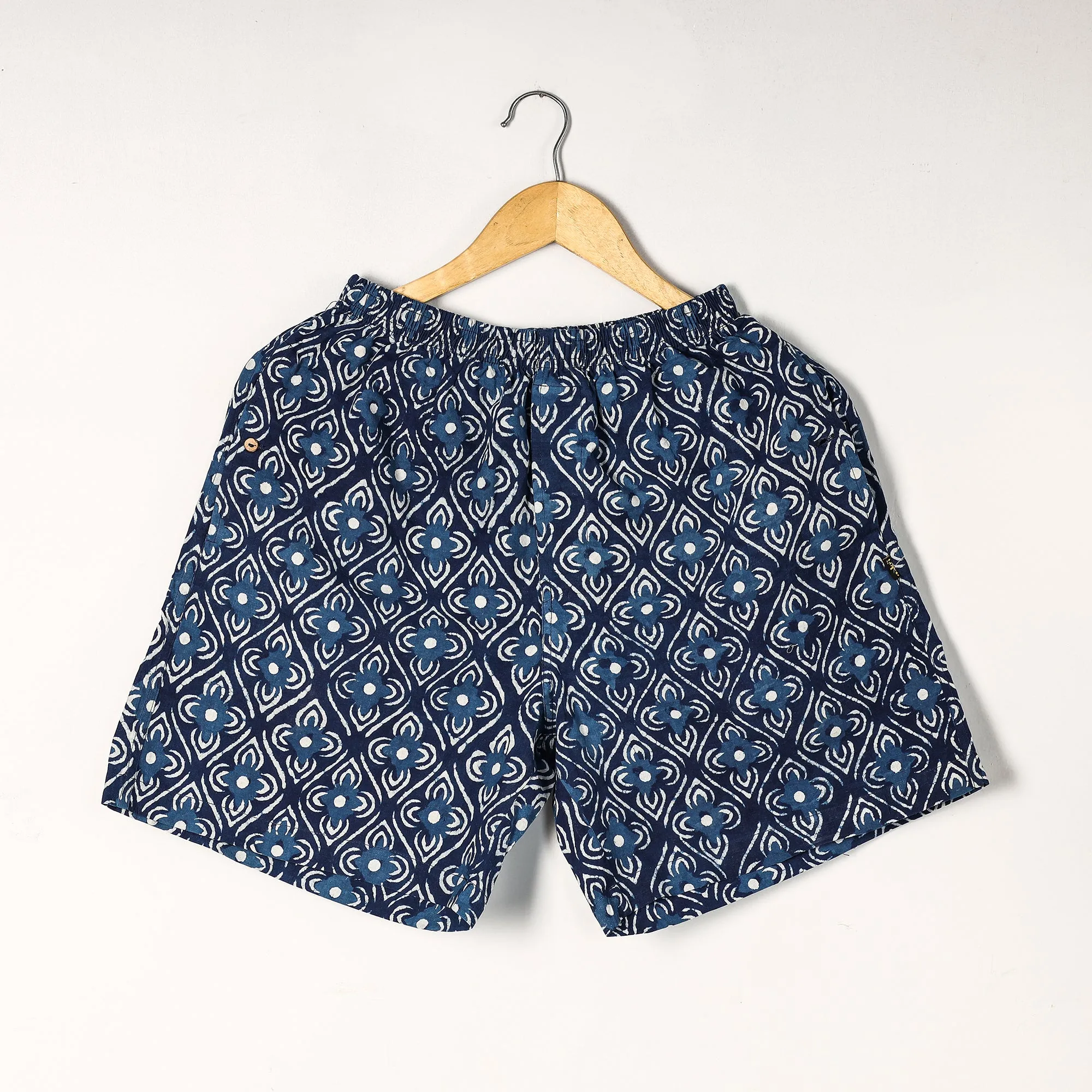 Blue - Indigo Block Printed Cotton Unisex Boxer/Shorts