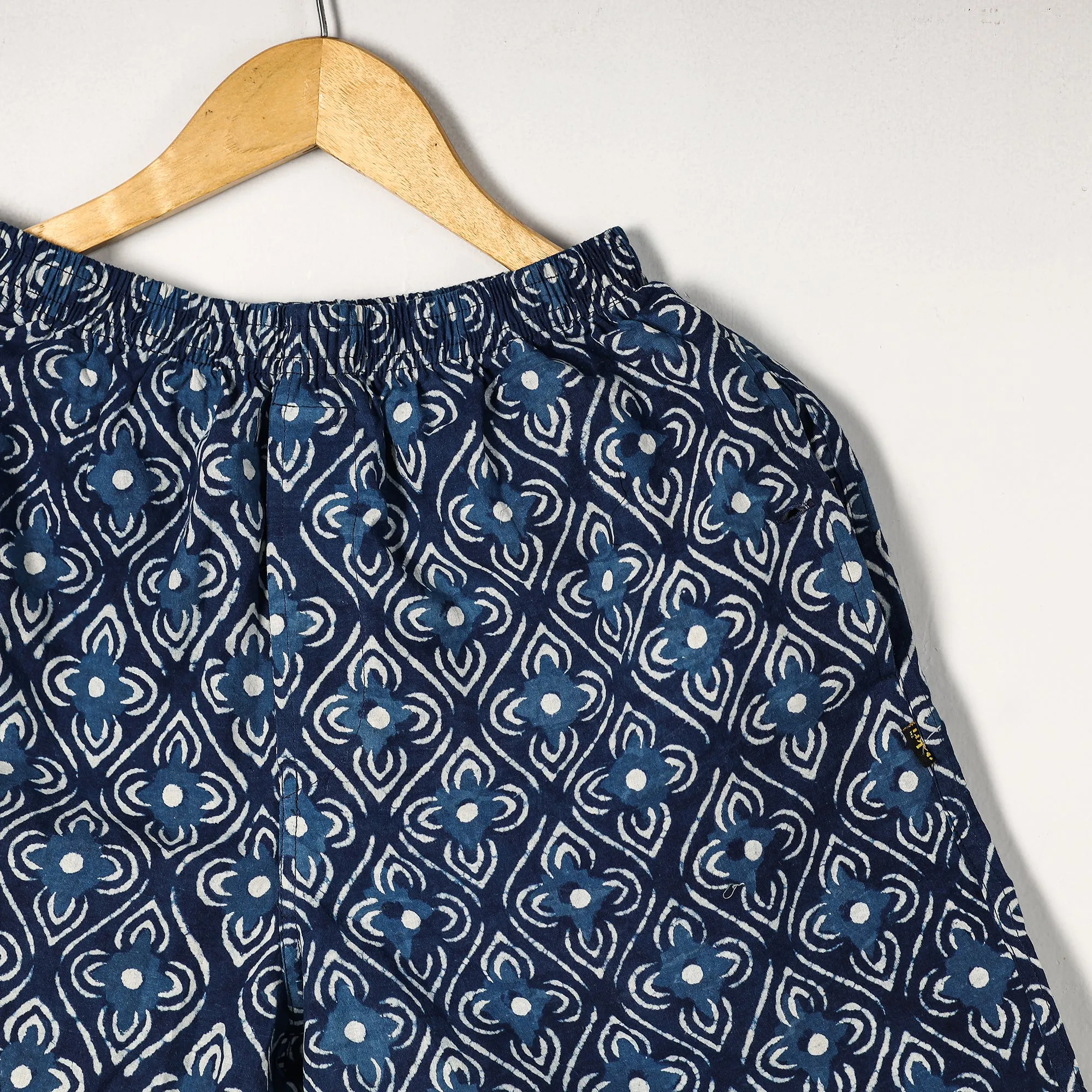 Blue - Indigo Block Printed Cotton Unisex Boxer/Shorts