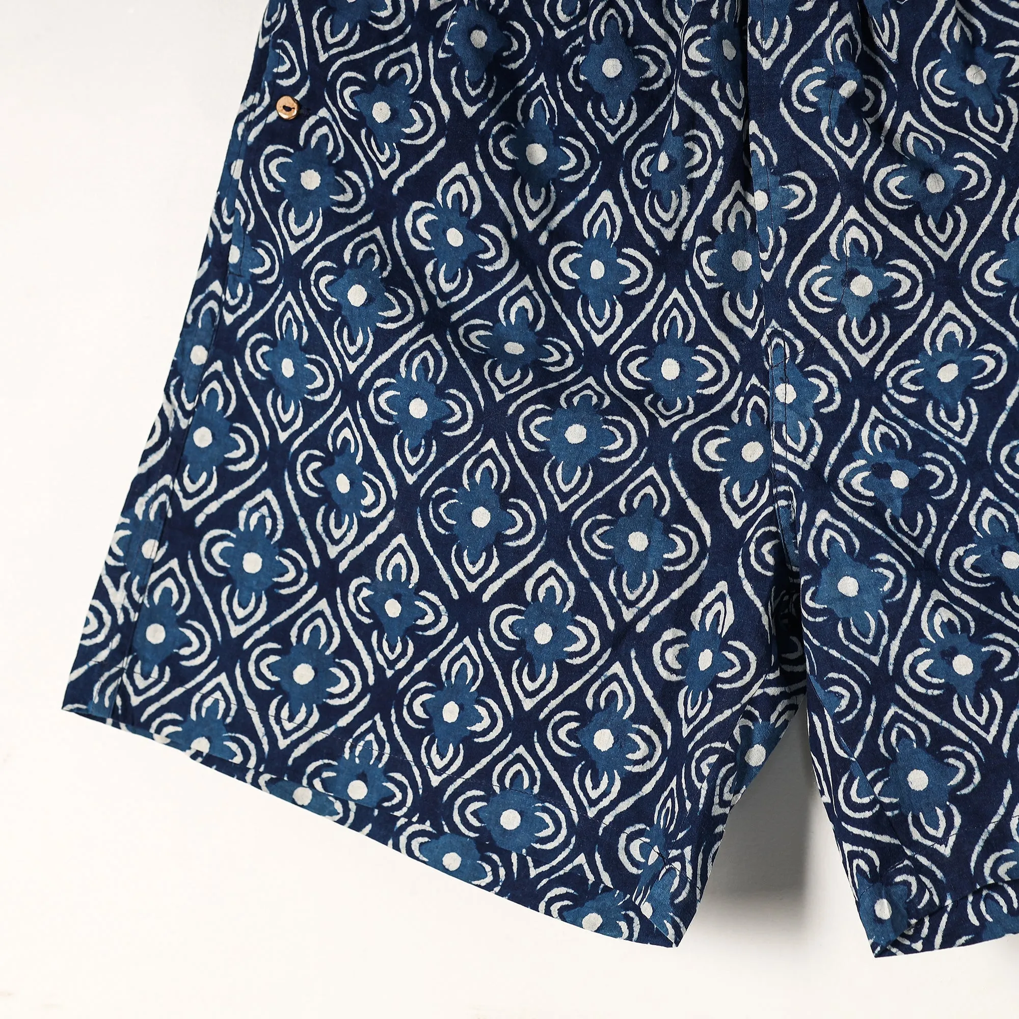 Blue - Indigo Block Printed Cotton Unisex Boxer/Shorts