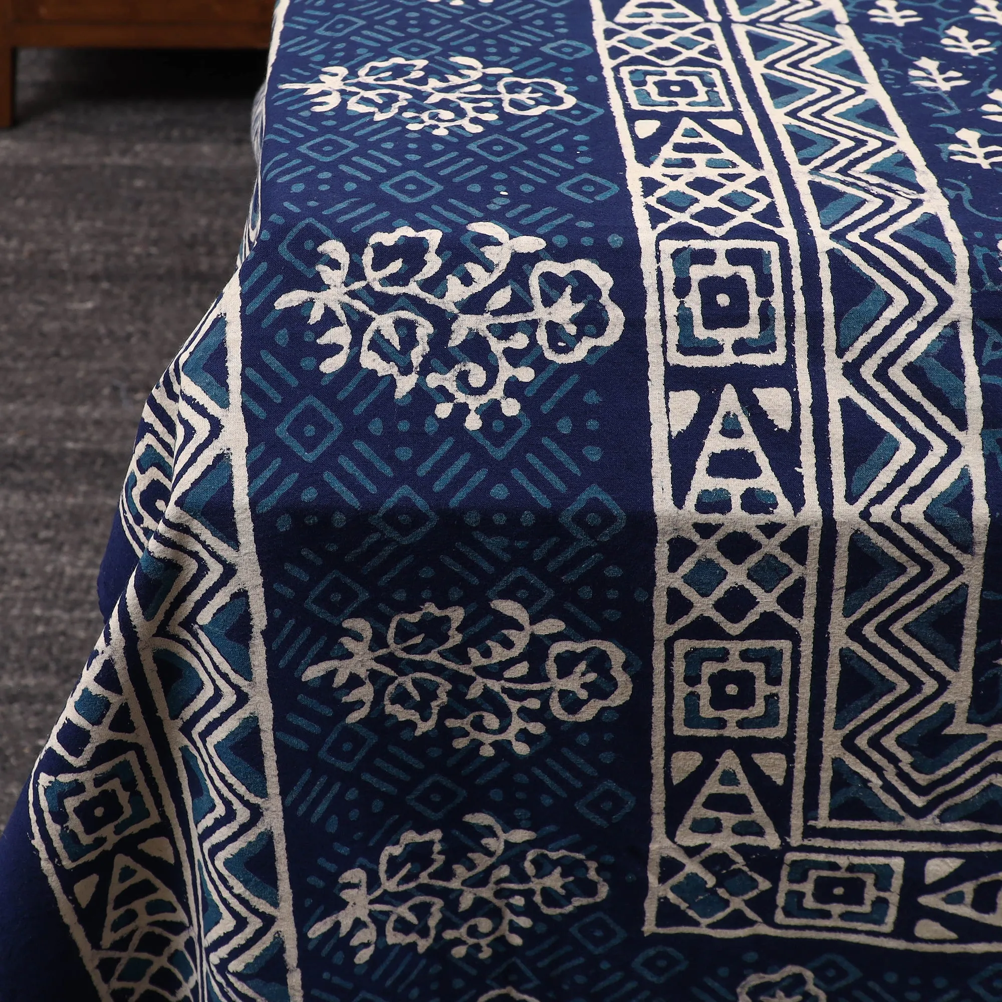 Blue - Pure Cotton Double Indigo Bagru Print Bed Cover Set 04