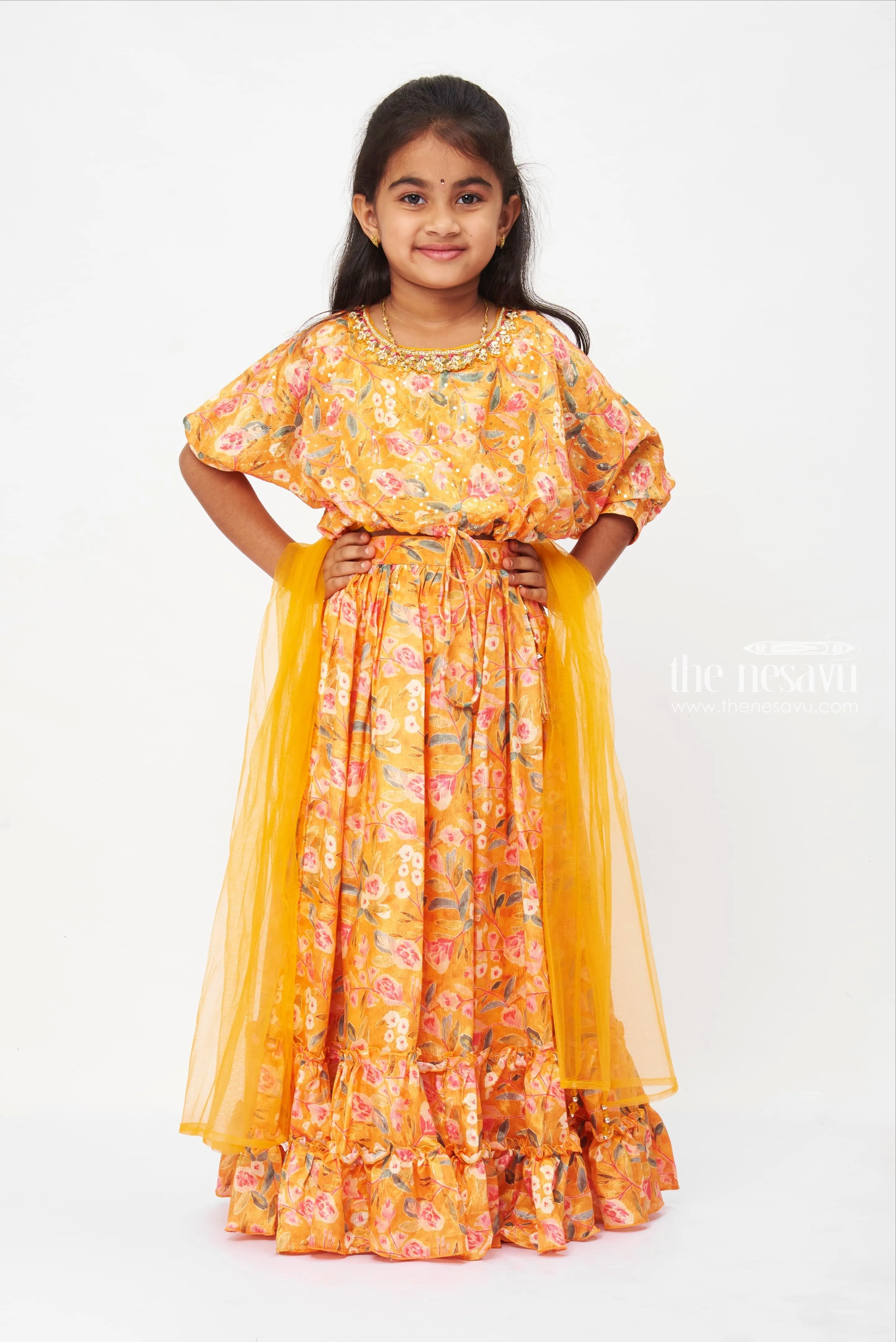 Bohemian Floral Ruffled Maxi Lehenga Choli for Girls