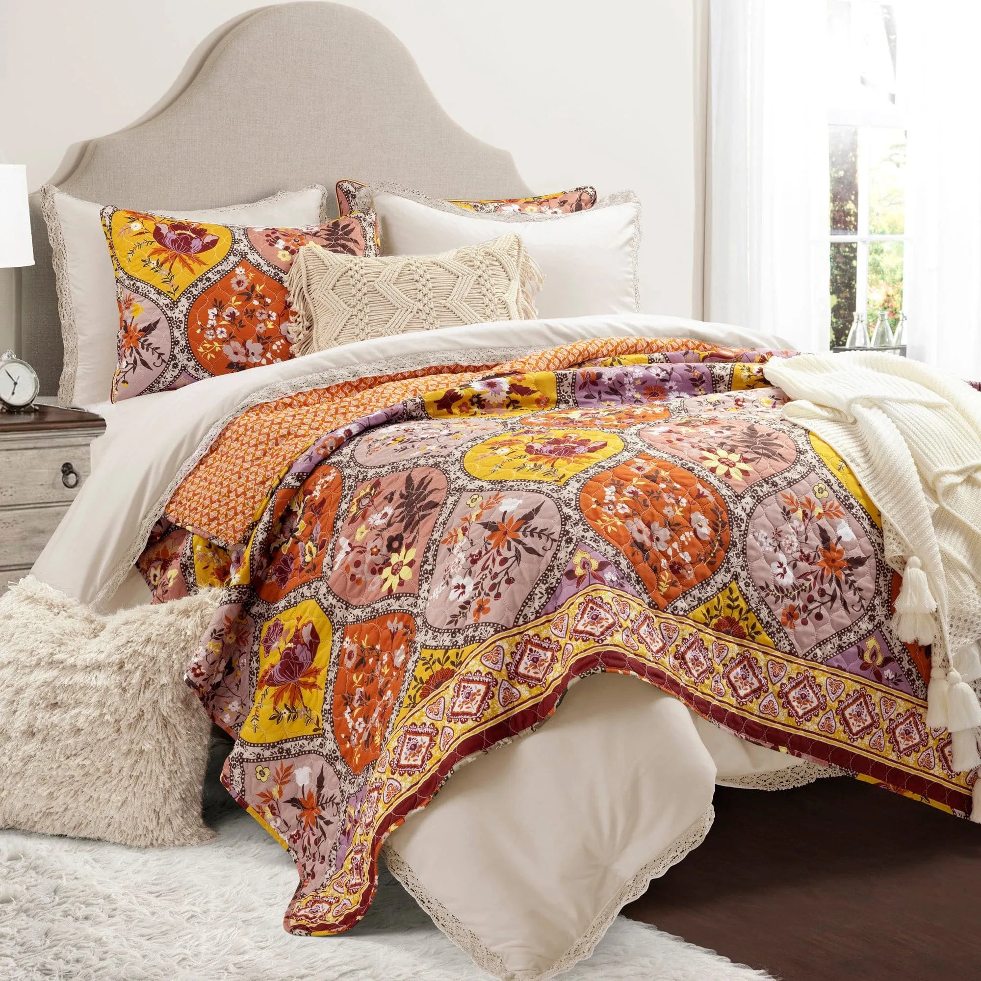 Bohemian Flower Cotton Quilt 3 Piece Set