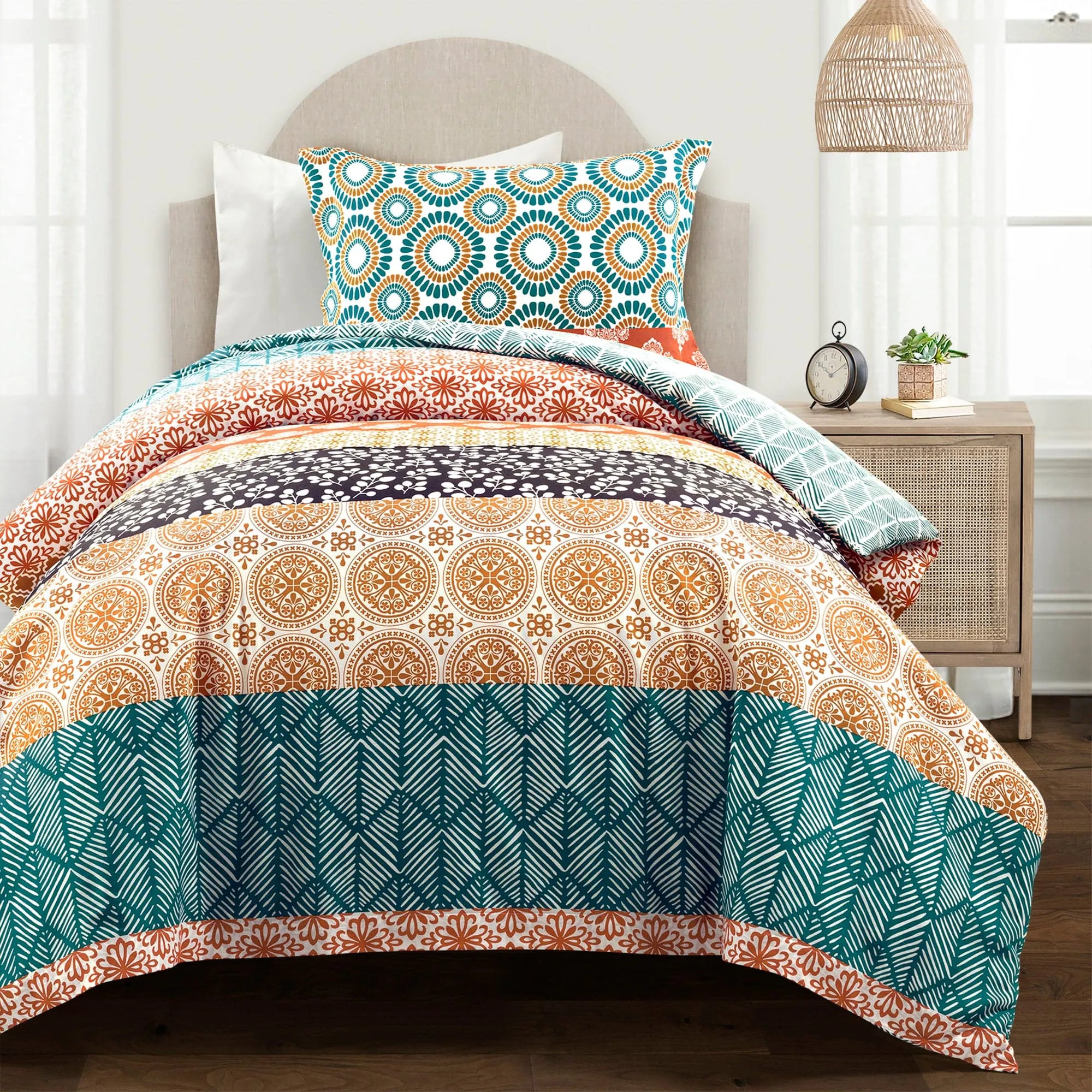 Bohemian Stripe Cotton Reversible Duvet Cover Set