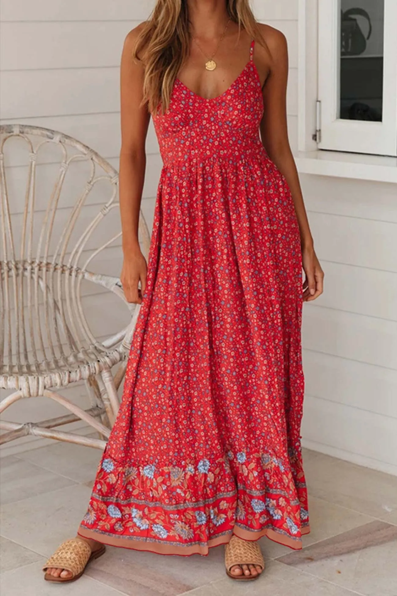 Bohemian V Neck Floral Maxi Dress