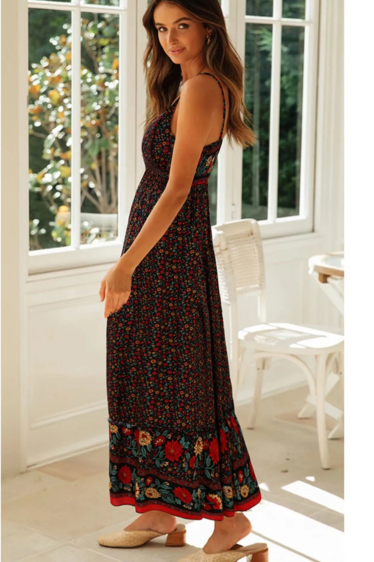 Bohemian V Neck Floral Maxi Dress