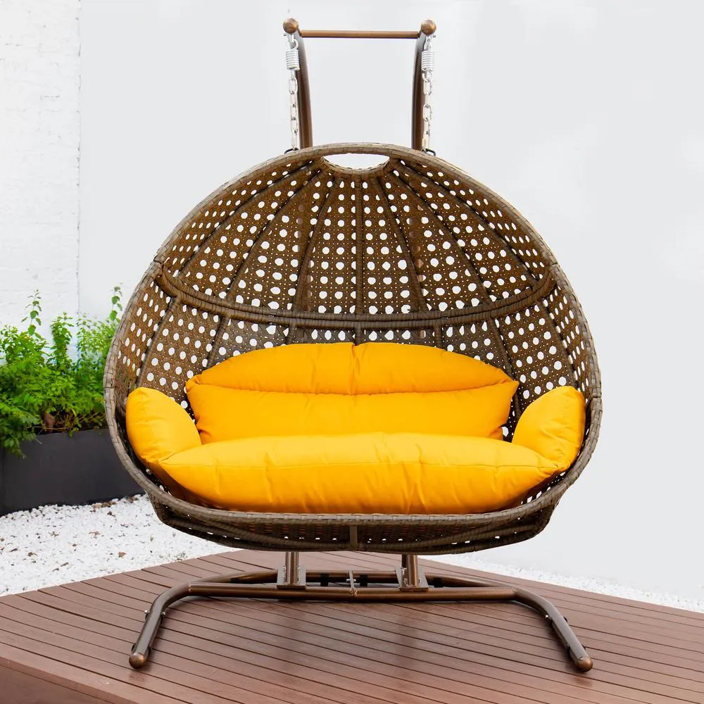 Brown Bohemian Wicker Hanging Double Egg Swing Chair