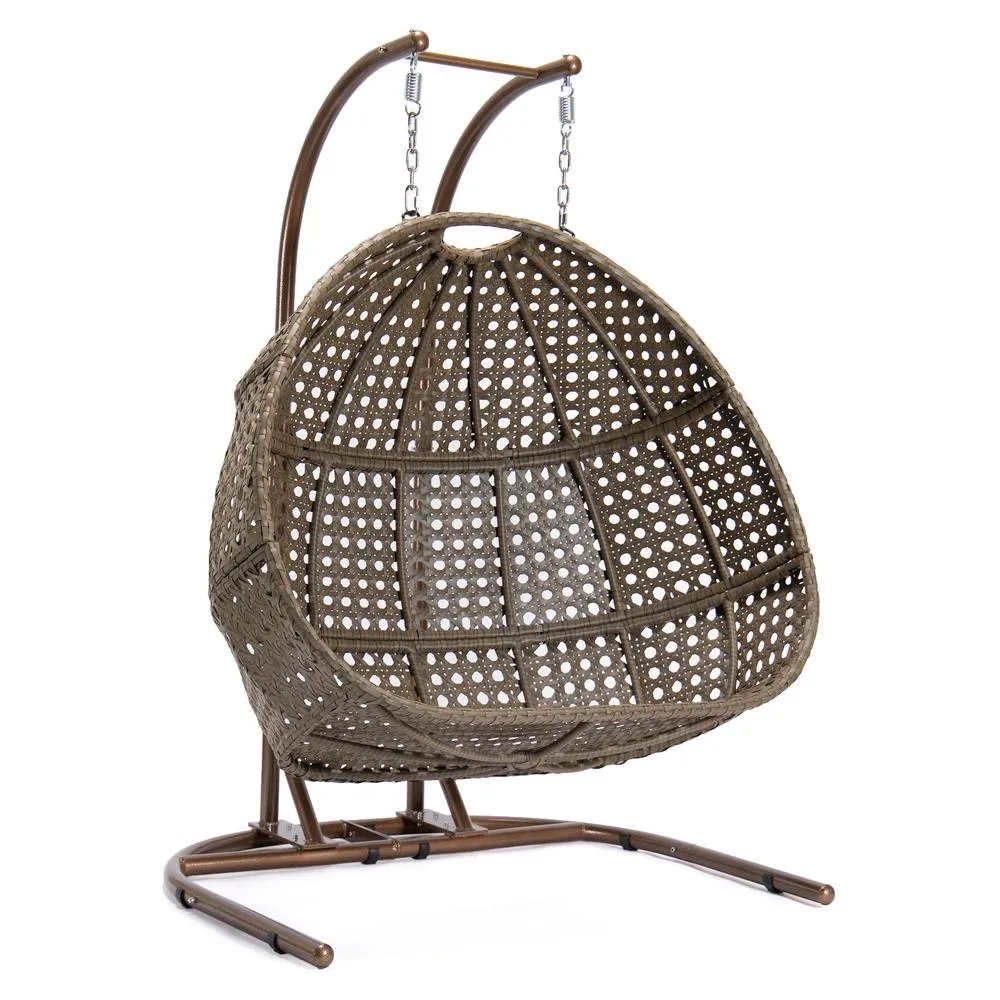 Brown Bohemian Wicker Hanging Double Egg Swing Chair