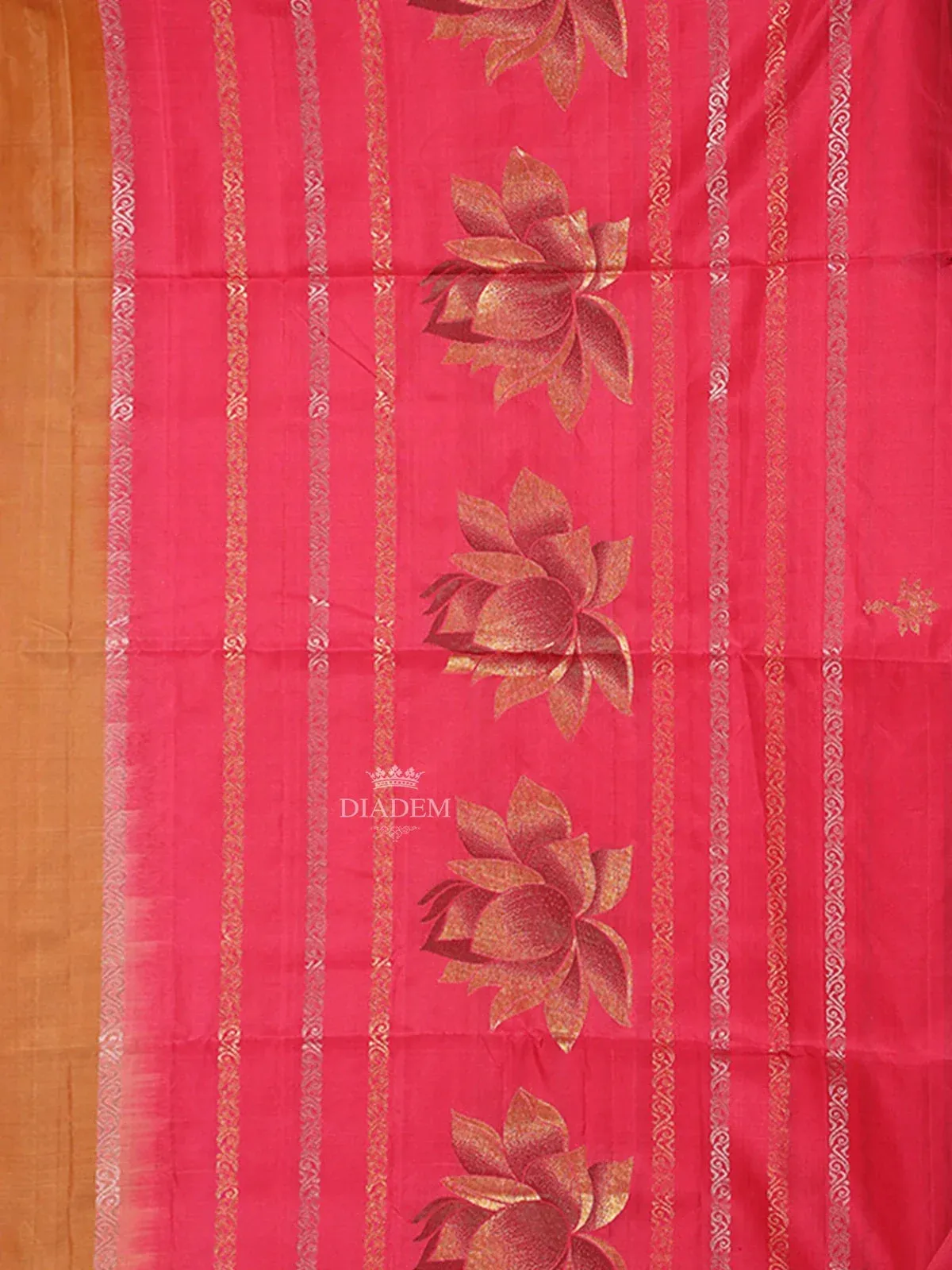 Brown Soft Silk Saree with Floral and Leaf Design on the Body and without Border