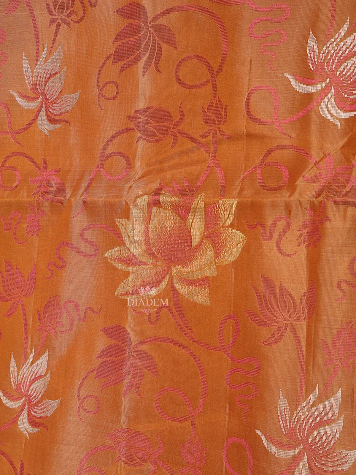 Brown Soft Silk Saree with Floral and Leaf Design on the Body and without Border