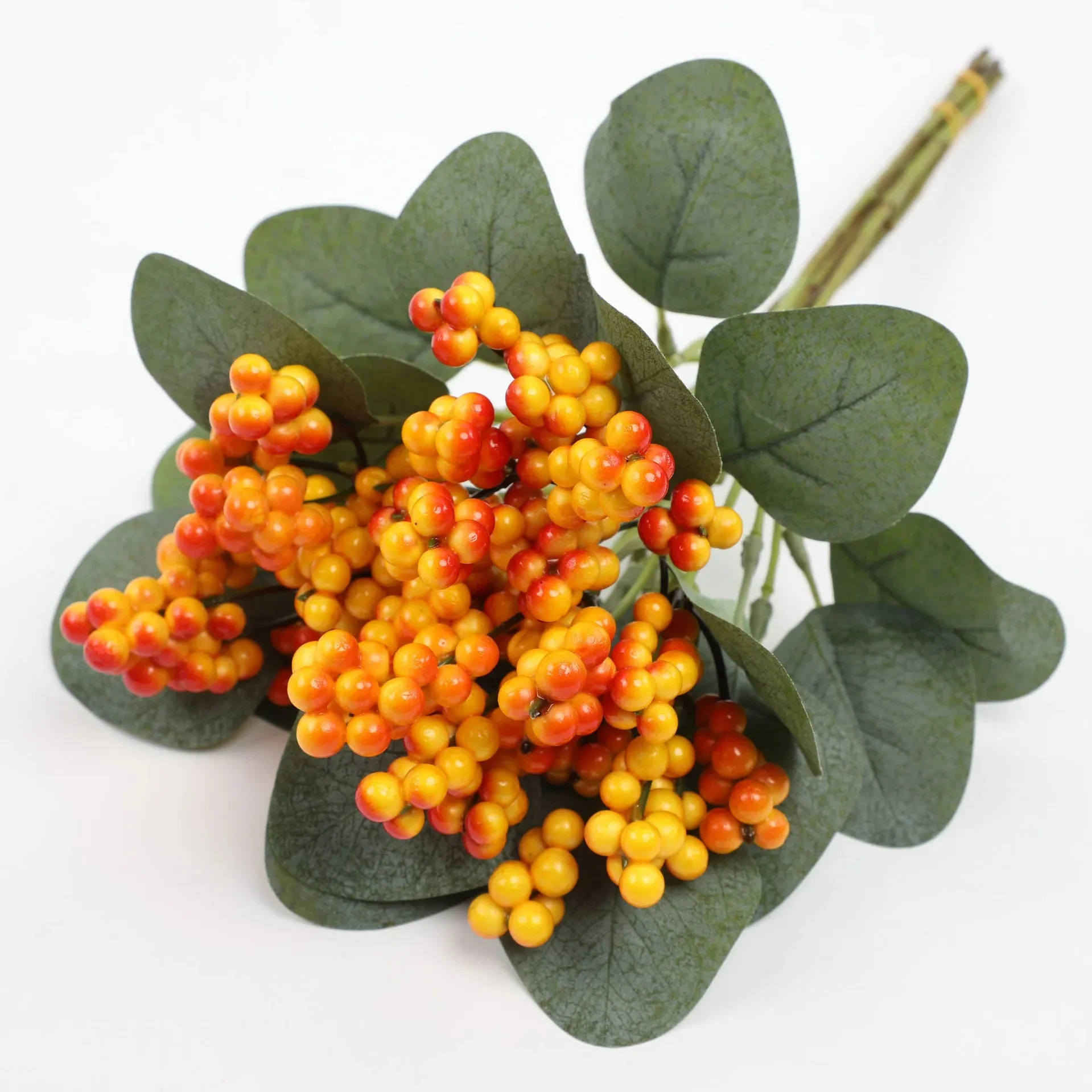 Bulk 6pcs Holly Berry Stems with Green Leaves Artificial Xmas Stems Wholesale