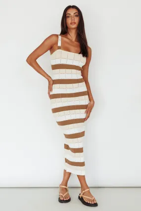 Chase The Sunrise Knit Midi Dress Striped Chocolate/White