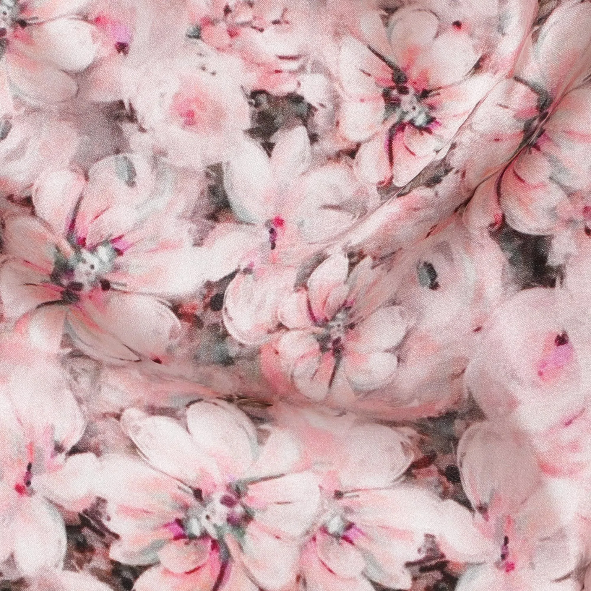 Cherry Blossom Pink Floral Silk Satin Fabric - Luxurious Soft Drape, 110cm Width, Made in India-D17700